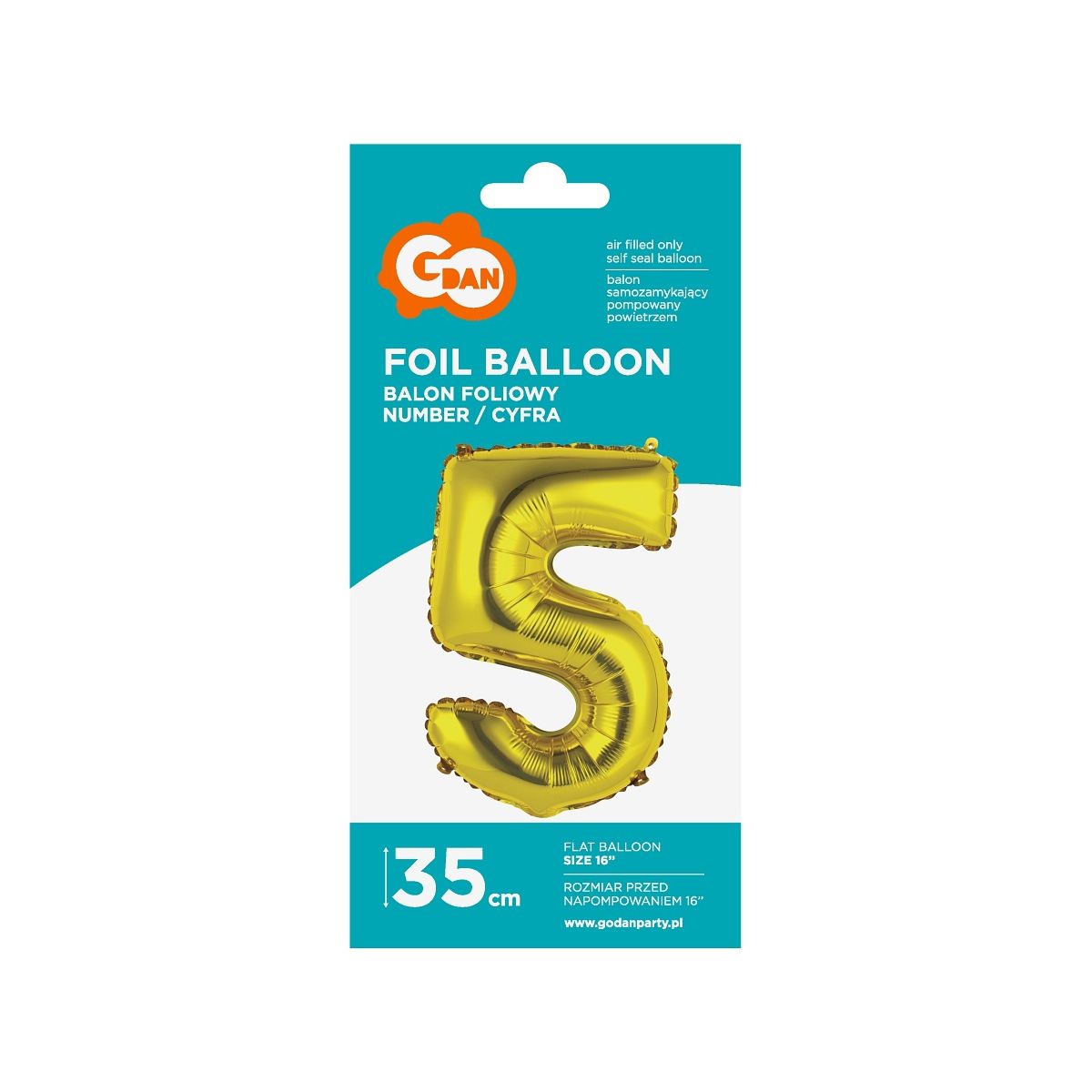 Balon foliowy Godan cyfra 5 złoty 35 cm (FG-C35Z5)