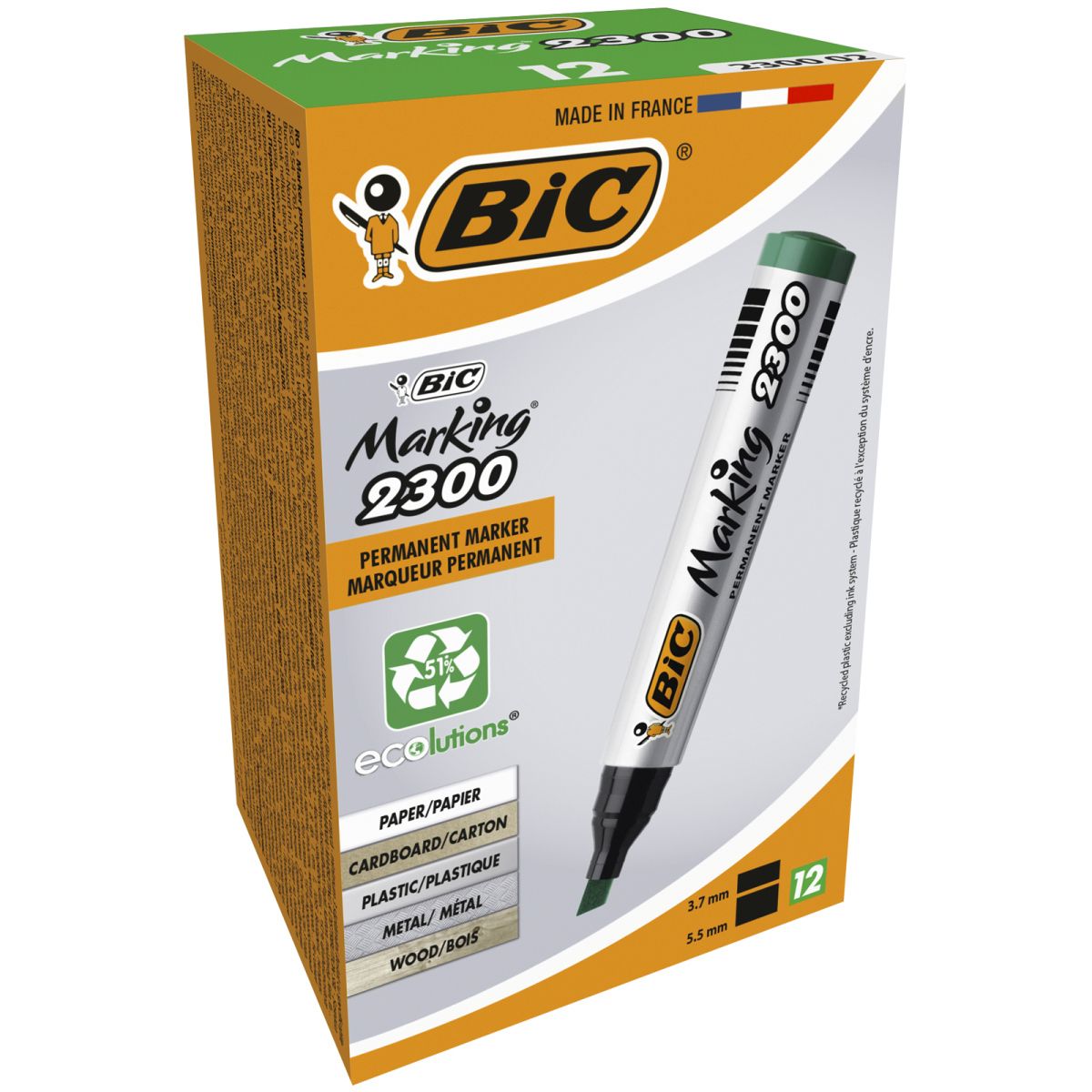 Marker permanentny Bic Marking 2300 zielony 3,7-5,5mm ścięta końcówka (8209233)
