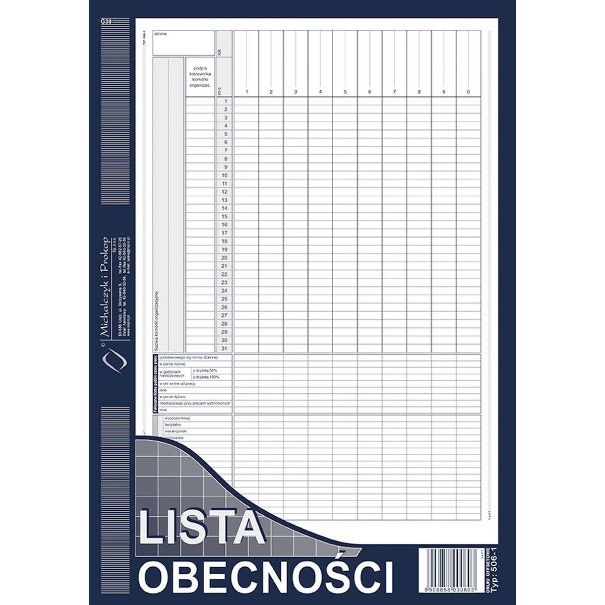 Druk offsetowy Michalczyk i Prokop LO Lista obecność A4, A4 40k. (506-1)