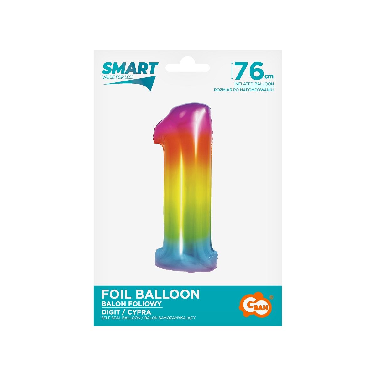 Balon foliowy Godan Smart cyfra 1 tęcza 76cm (CH-STC1)