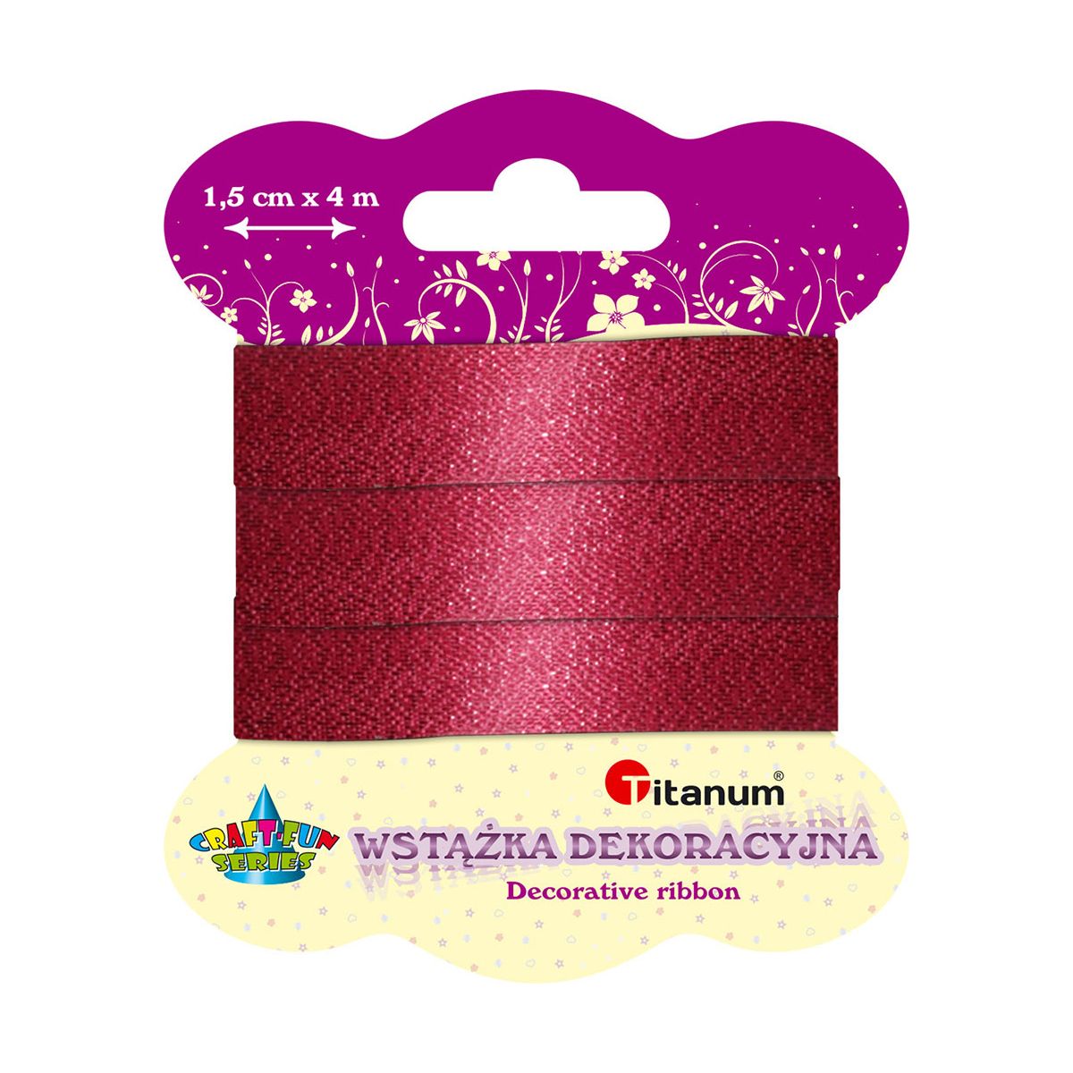 Wstążka Titanum Craft-Fun Series 15x4 [mm x m] czerwona (344539)