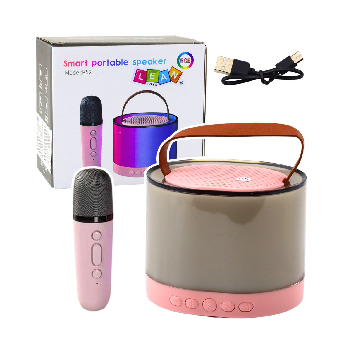 Mikrofon zabawkowy Lean Zestaw Do Karaoke Głośnik Mikrofon Bezprzewodowy K52 RGB Bluetooth Różowy (24546)