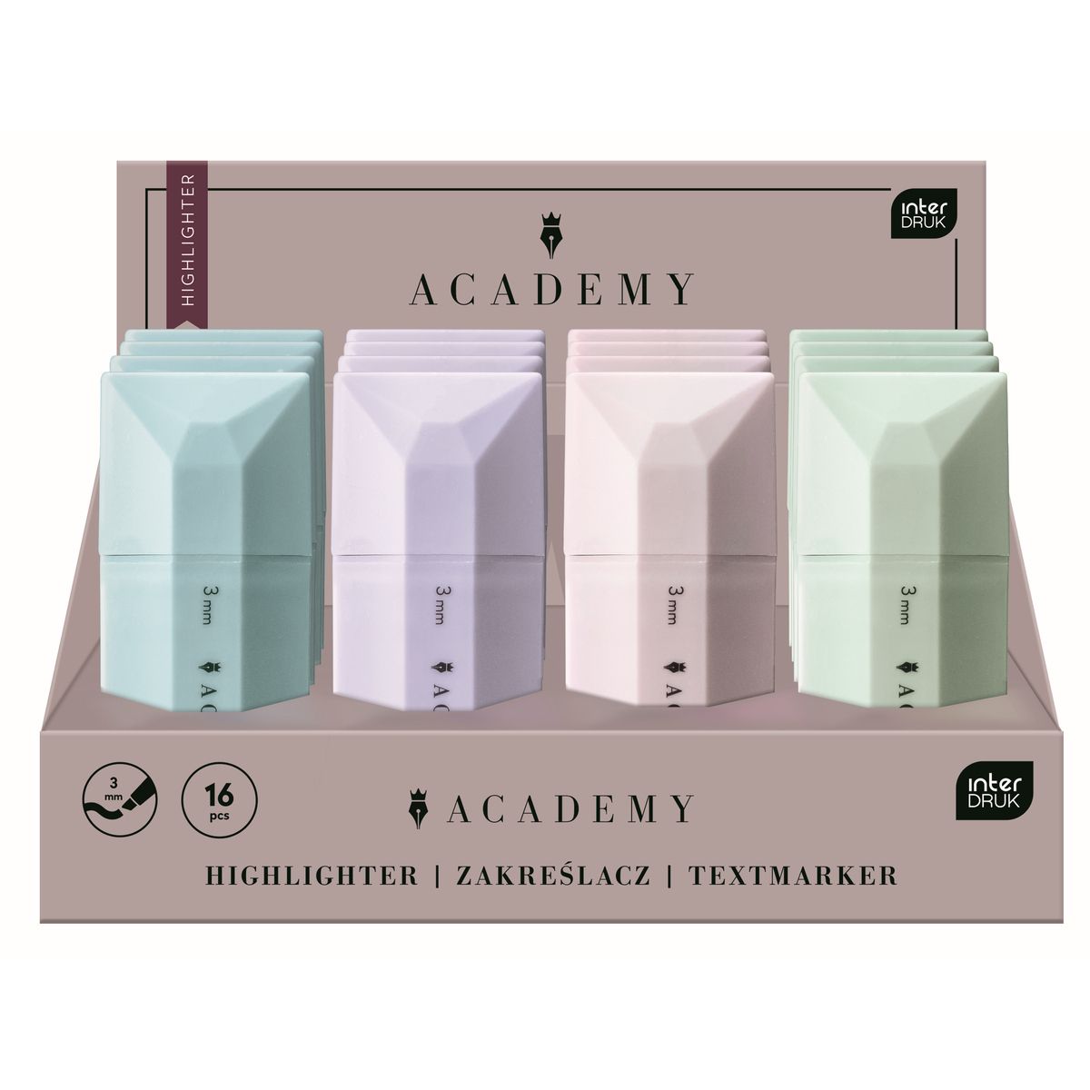 Zakreślacz ACADEMY 4 sztuki mix 1,0-3,0mm Interdruk