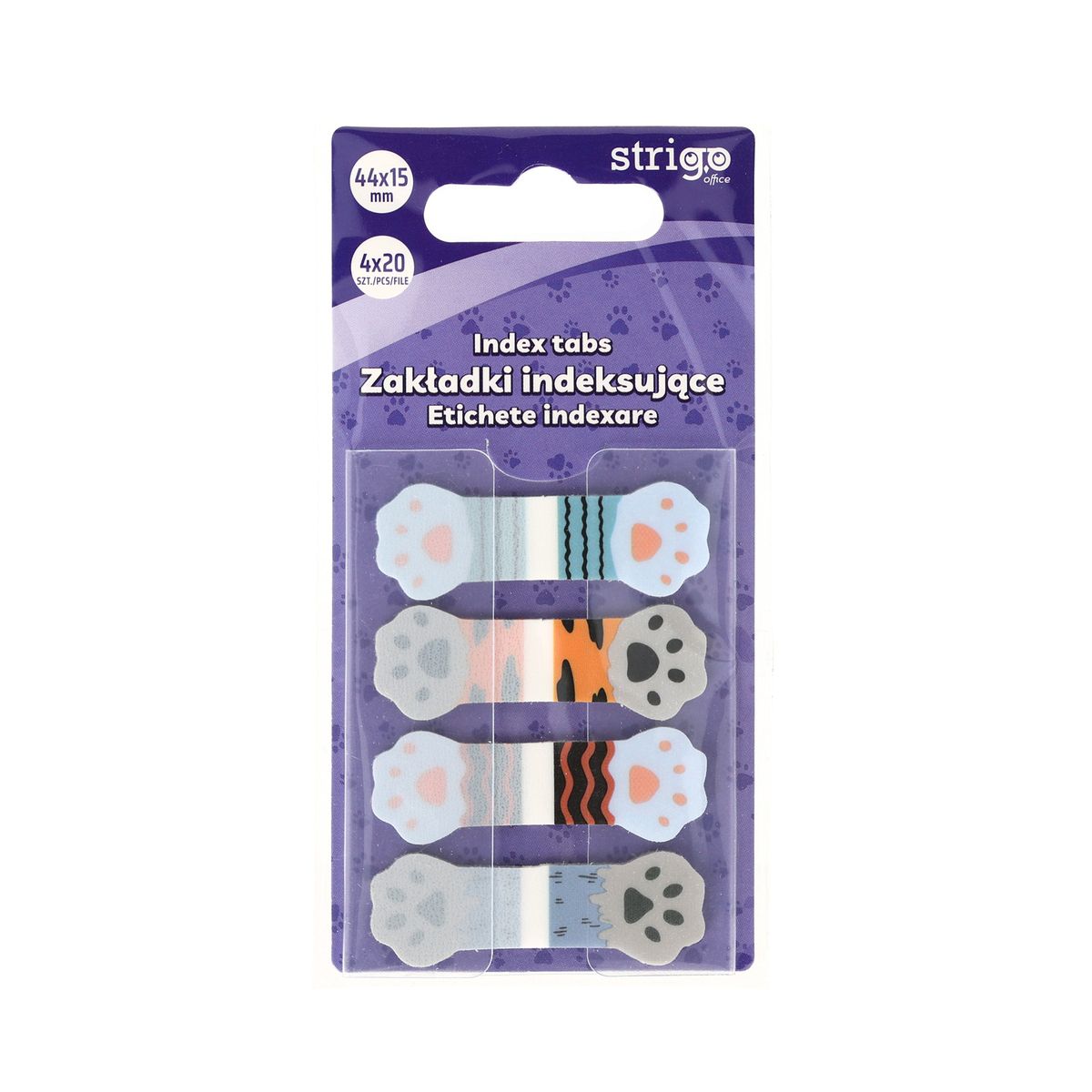 Zakładki indeksujące Strigo łapki 44x15mm x4bl 5905658810283 80k [mm:] 44x15 (SSN025)