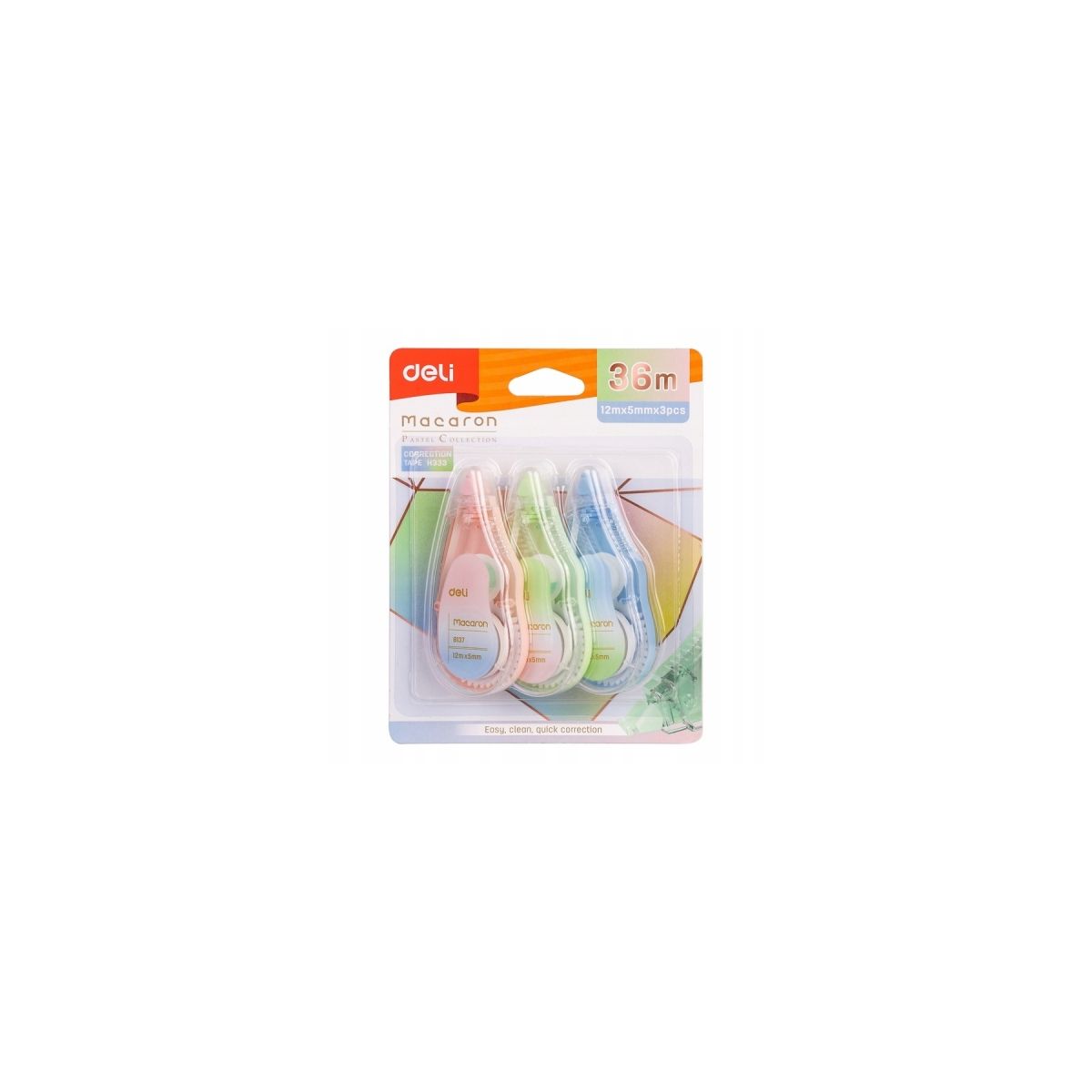 Korektor w taśmie (myszka) Deli MACARON 3X123 [mm*m] (3 SZT NA BLISRZE)