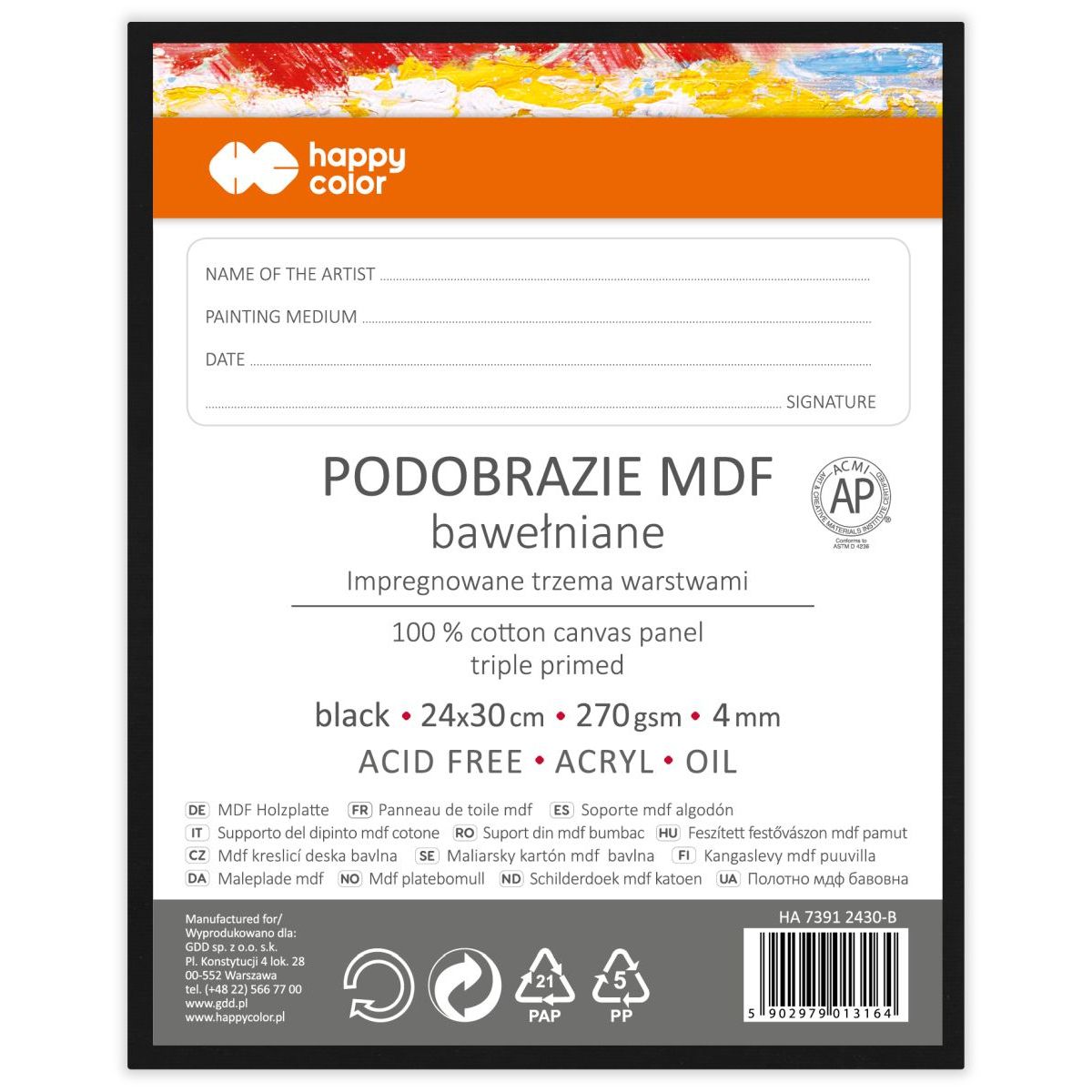 Podobrazie Happy Color czarne [mm:] 240x300 (HA 7391 2430-B)