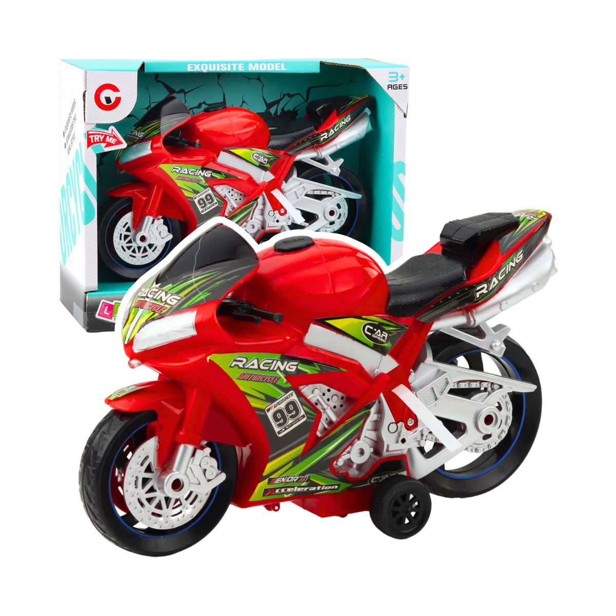 Motocykl Lean Wyścigowy Ścigacz Napęd Światła Dźwięki Czerwony (24211)
