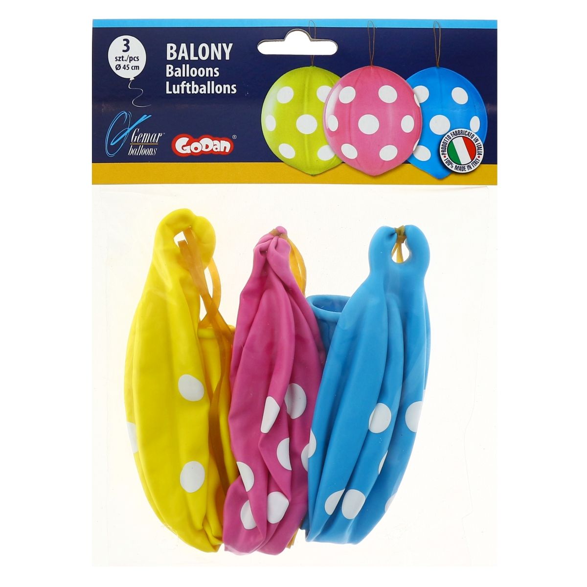 Balon gumowy Godan GROCHY IŁKI Z GUMKĄ 3 szt mix 450mm (GB/PG40)