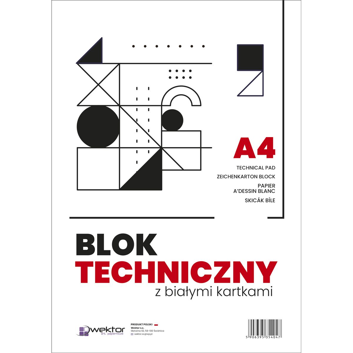 Blok techniczny Wektor A4 biały 160g 10k [mm:] 210x297