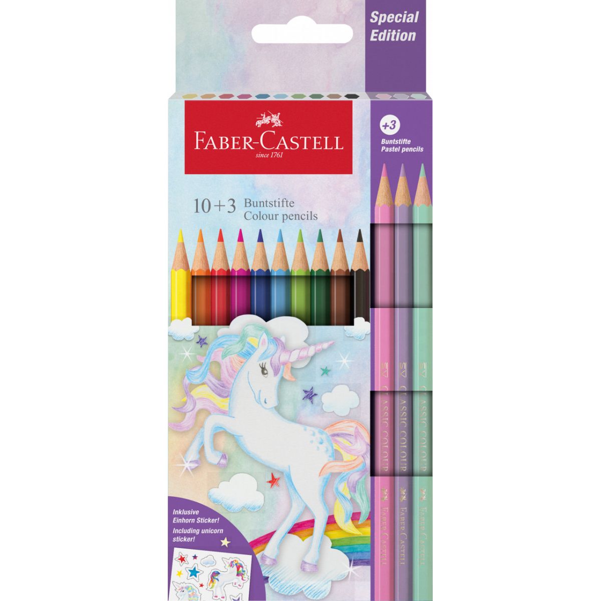 Kredki ołówkowe Jednorożec +naklejki 10+3 kol. Faber Castell (111219 FC)