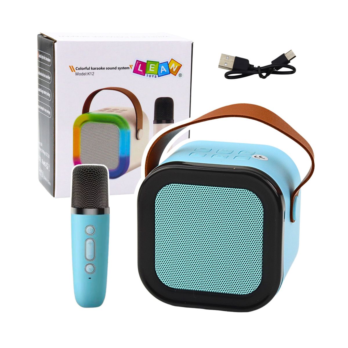 Mikrofon zabawkowy Lean Zestaw Karaoke Głośnik Mikrofon Bezprzewodowy K12 RGB Bluetooth Niebieski (24549)