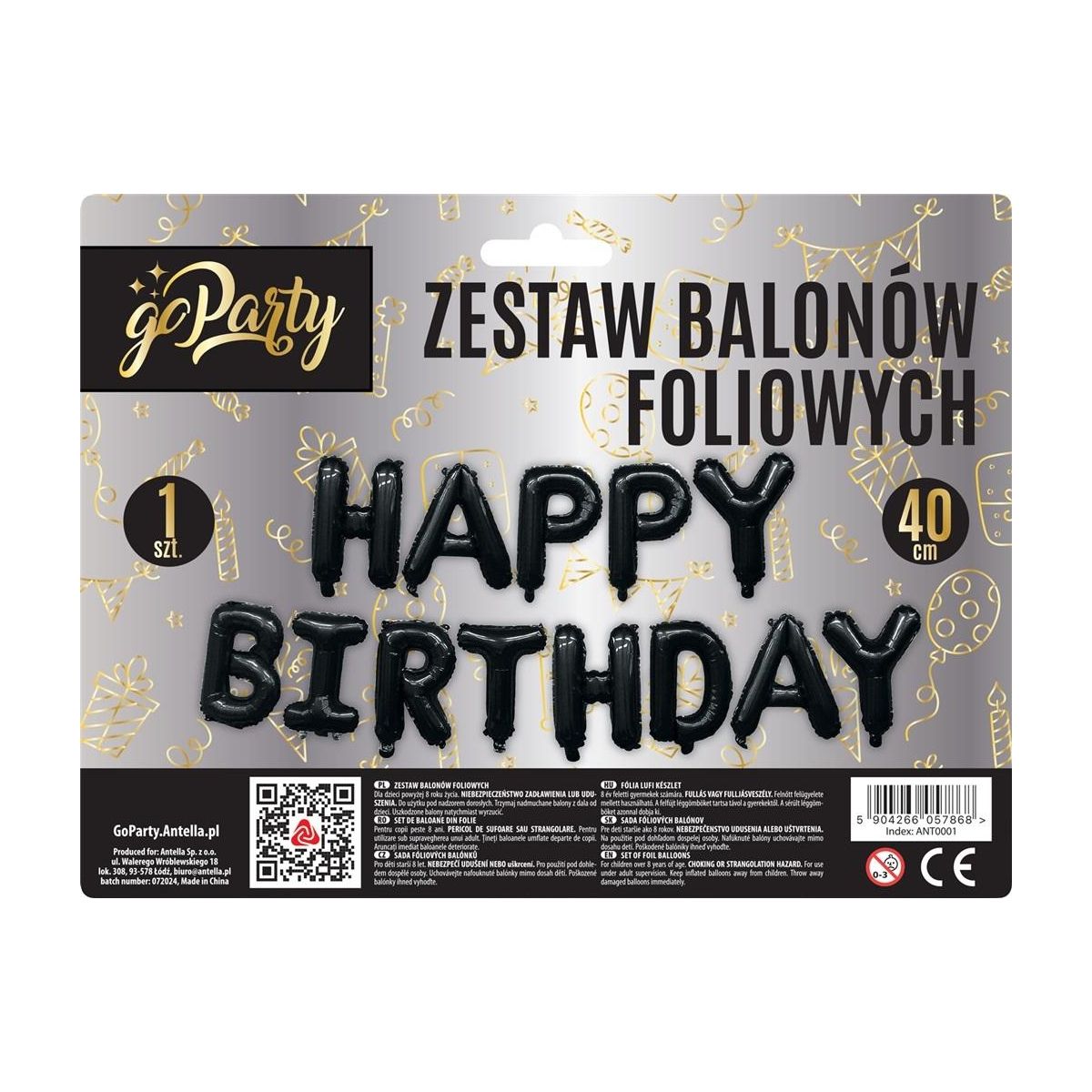 Balon foliowy Antella zestaw balonów 13 elementów Happy Birthday czarne