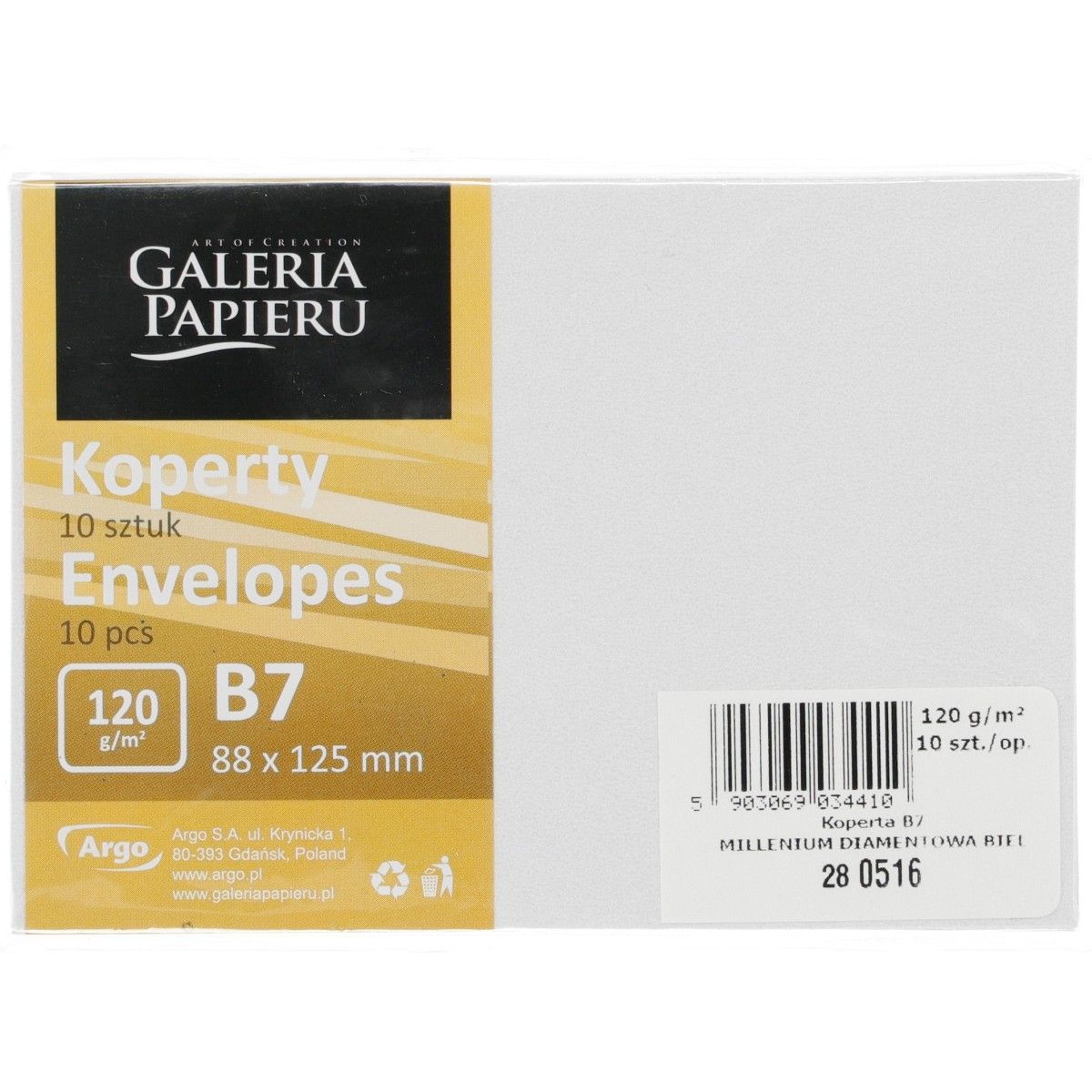 Koperta Galeria Papieru millenium diamentowa biel B7 biała diamentowa (280516) 10 sztuk