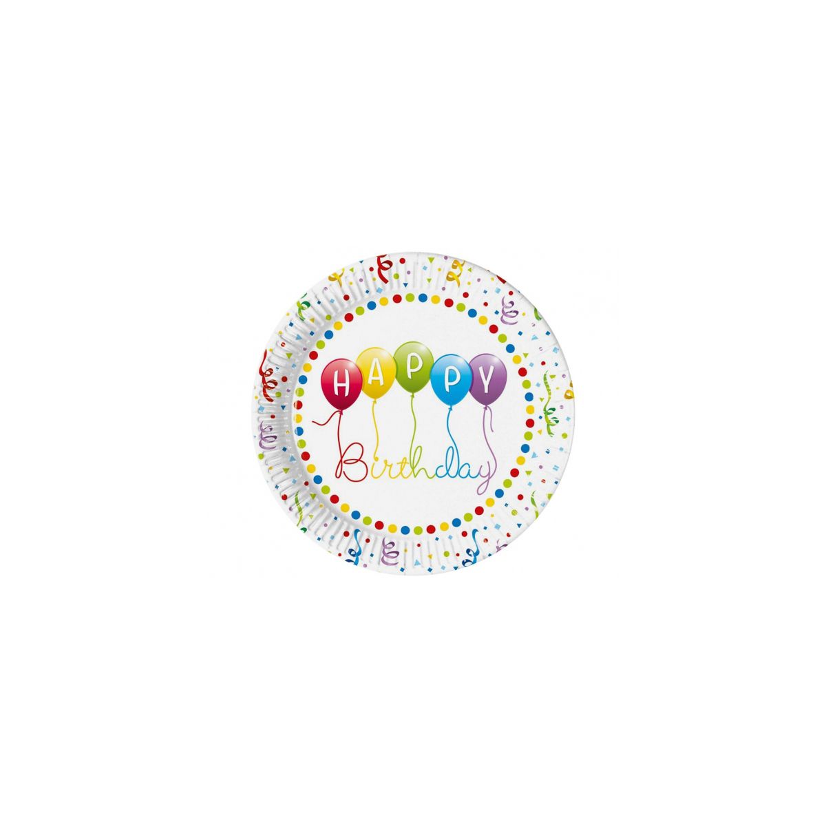 Talerz jednorazowy Godan Happy Birthday Streamers, next generation papier śr. 230mm 8 szt (93426)