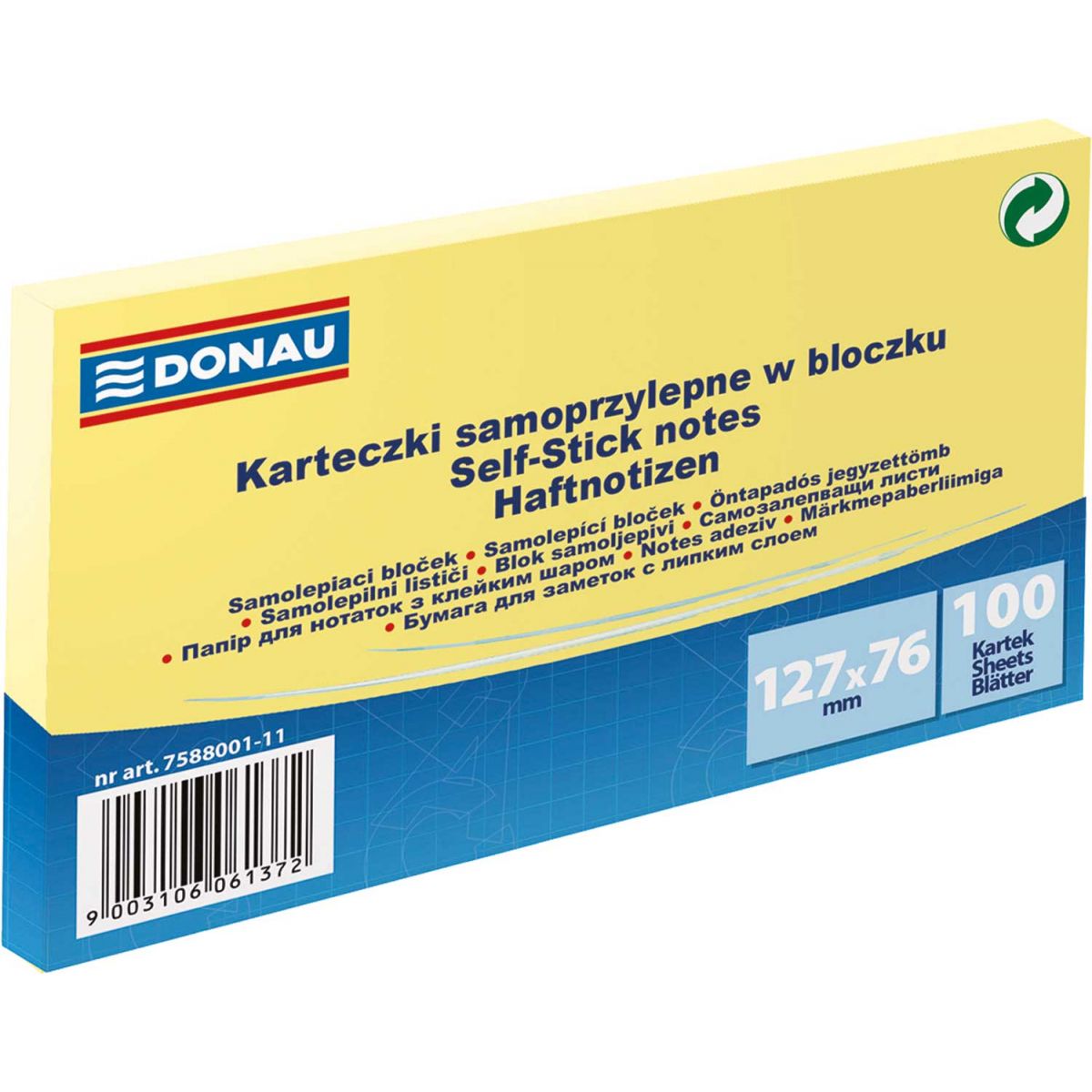 Notes samoprzylepny (karteczki) Donau żółty jasny 100k [mm:] 127x76 (7588001-11)