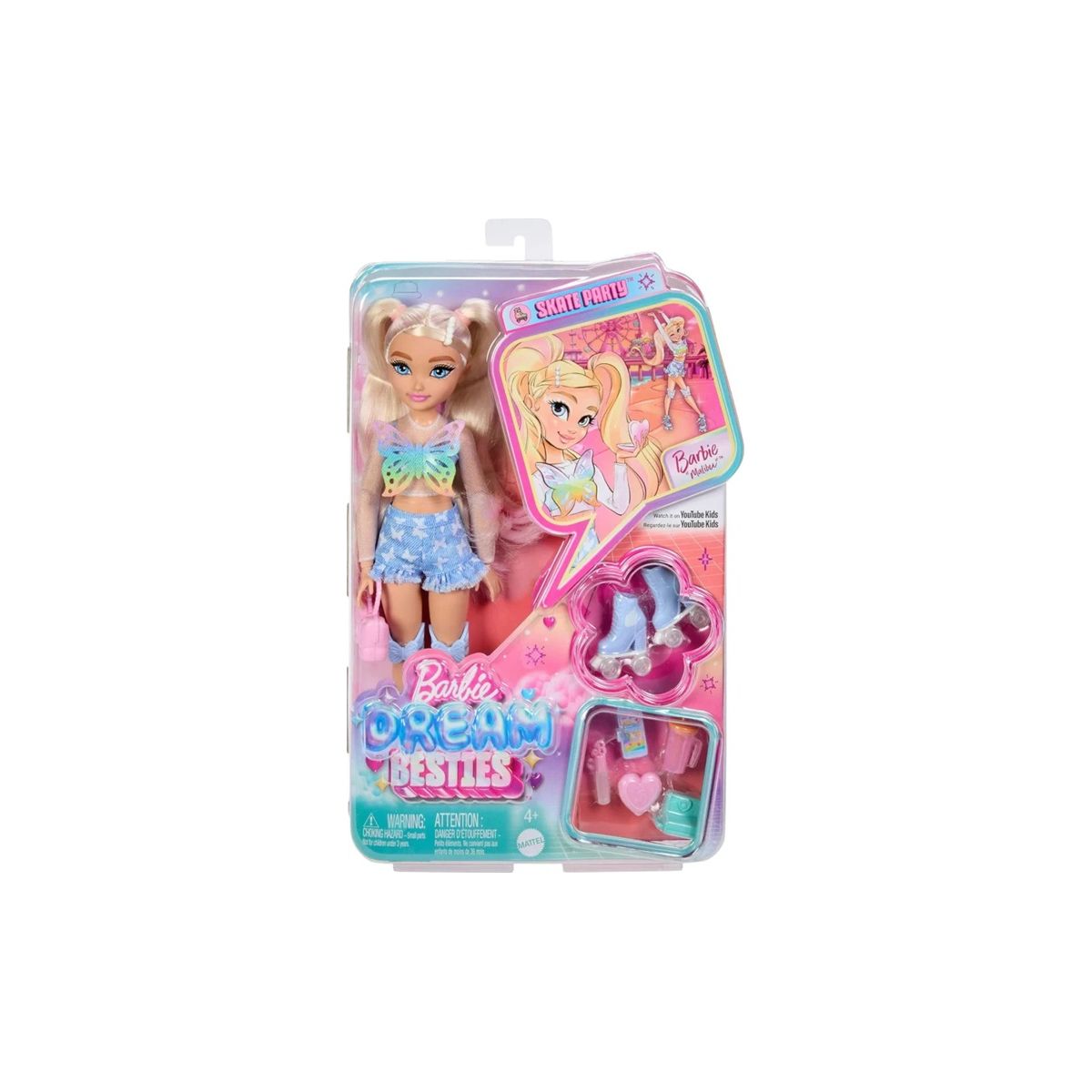 Lalka Barbie Dream Besties modowa Malibu na wrotkach + akcesoria [mm:] 290 (JFX96)