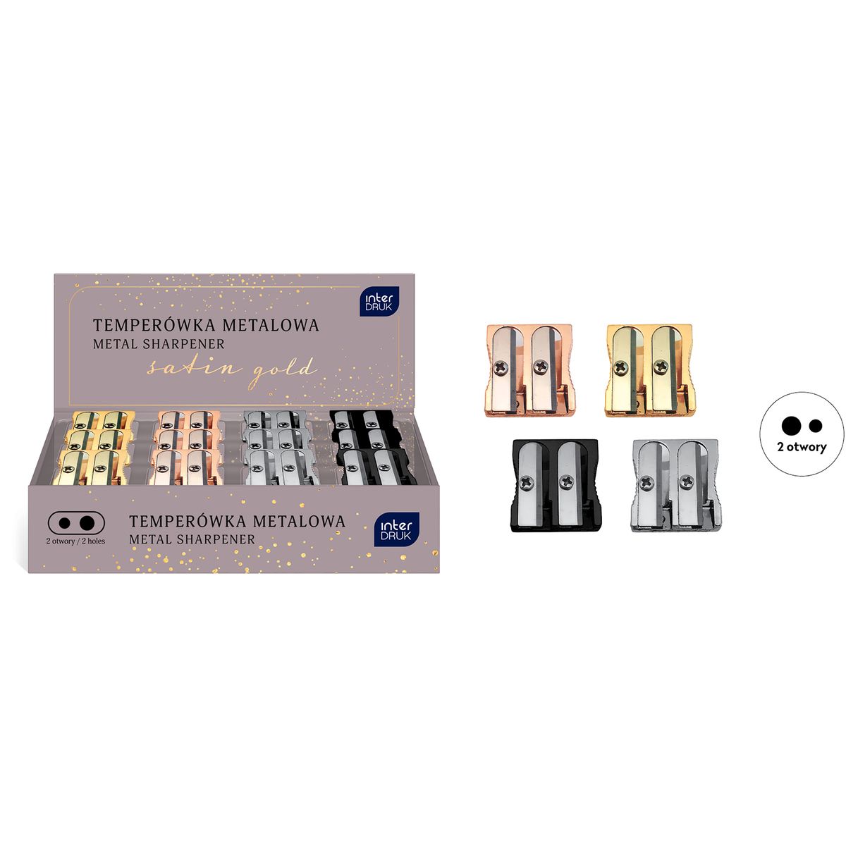 Temperówka Interdruk SATIN GOLD podwójna z pojemnikiem 5902277346551 mix plastikowa