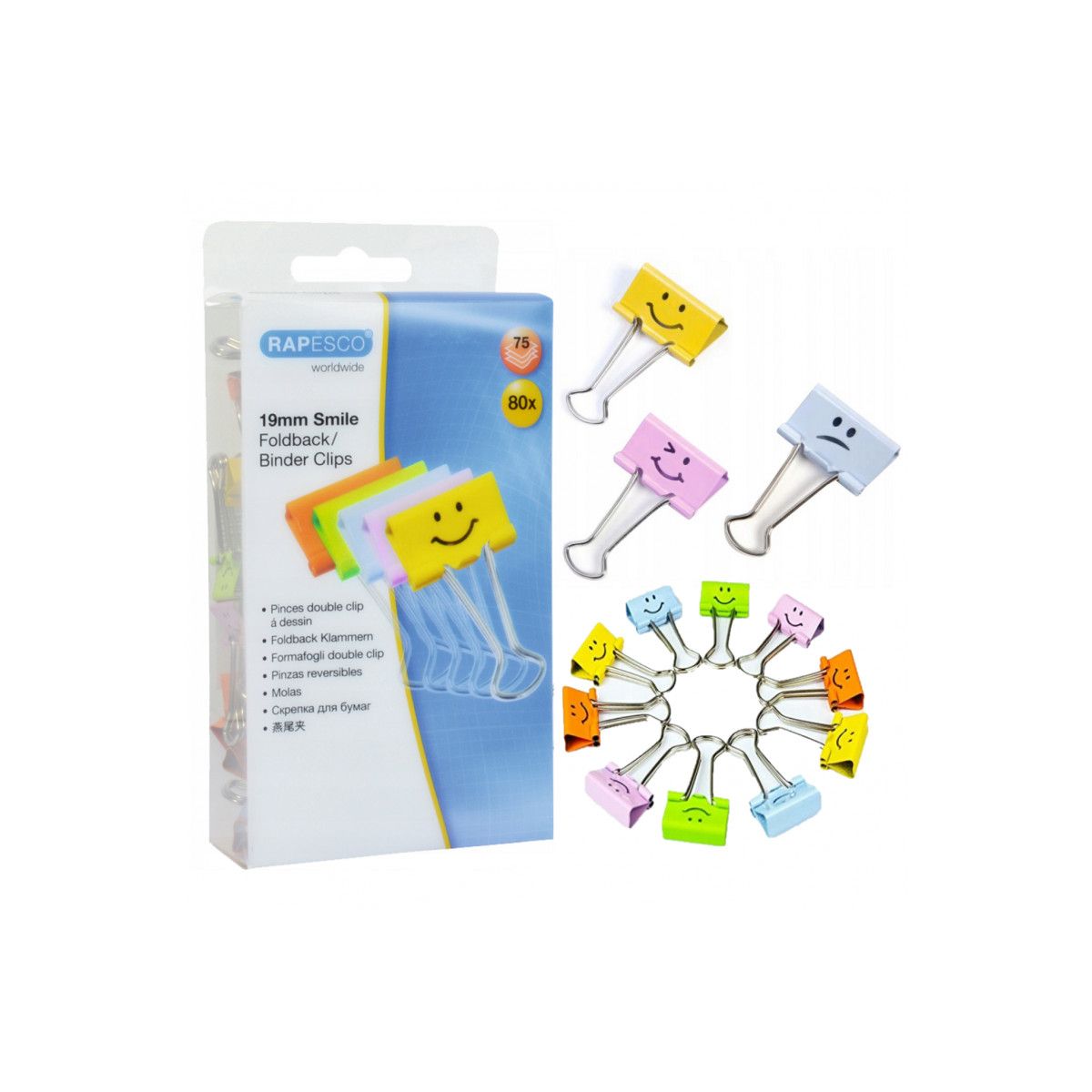 Klipy Rapesco mix kolor SMILE 19mm mix