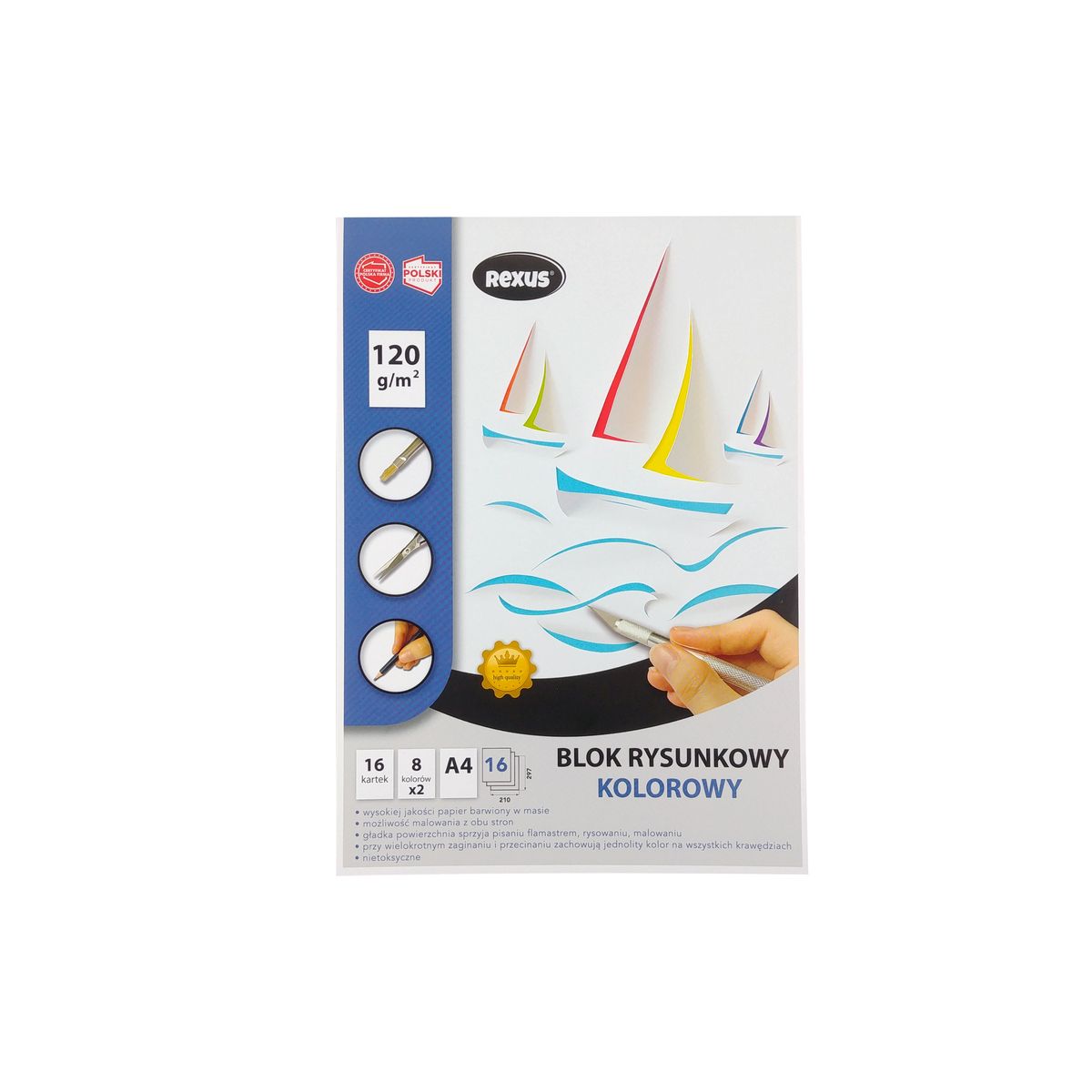 Blok rysunkowy Rexus kolor premium A4 kolorowy 120g 16k [mm:] 210x297
