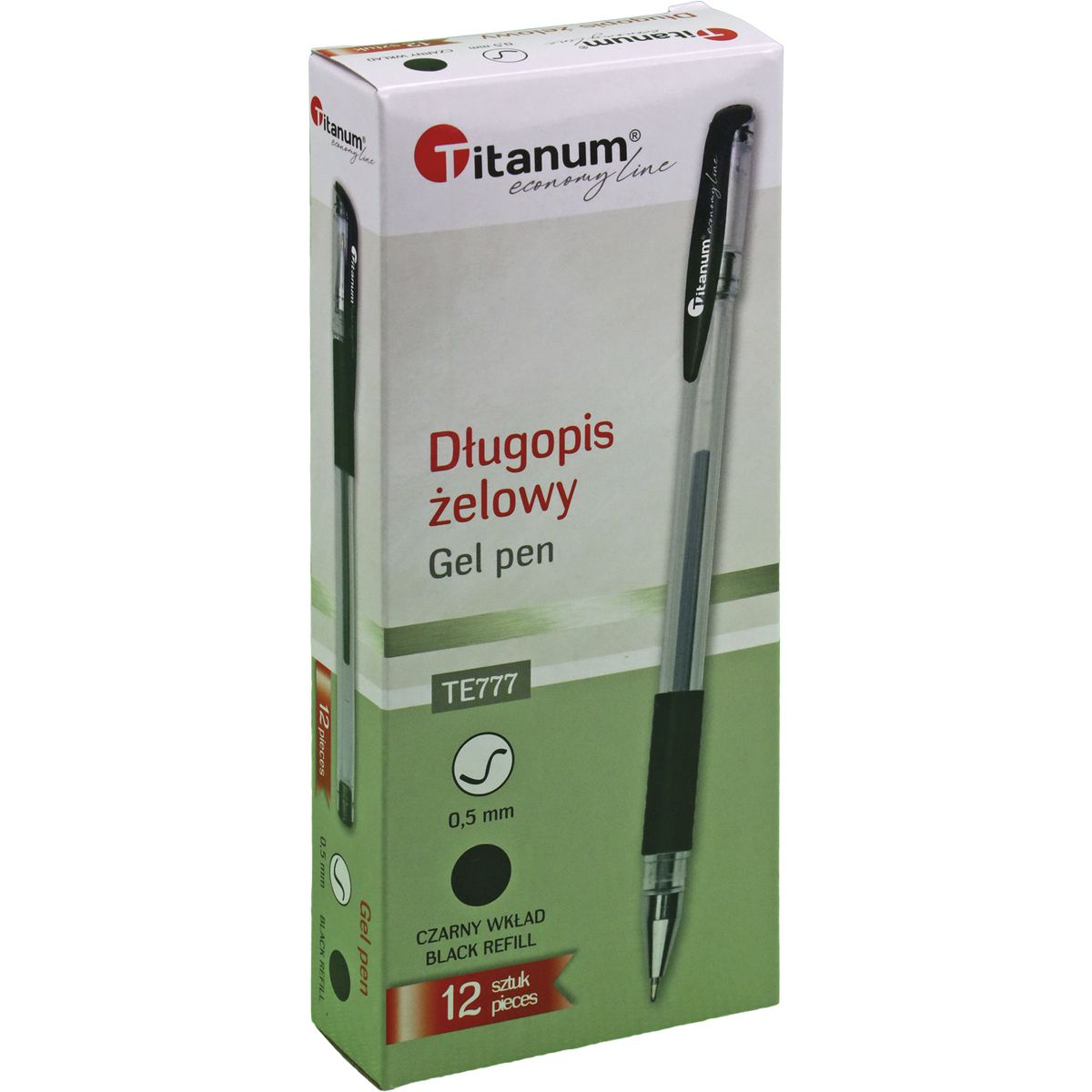 Długopis żelowy czarny 0,5mm Titanum (GPGBLACK ECONOMY)