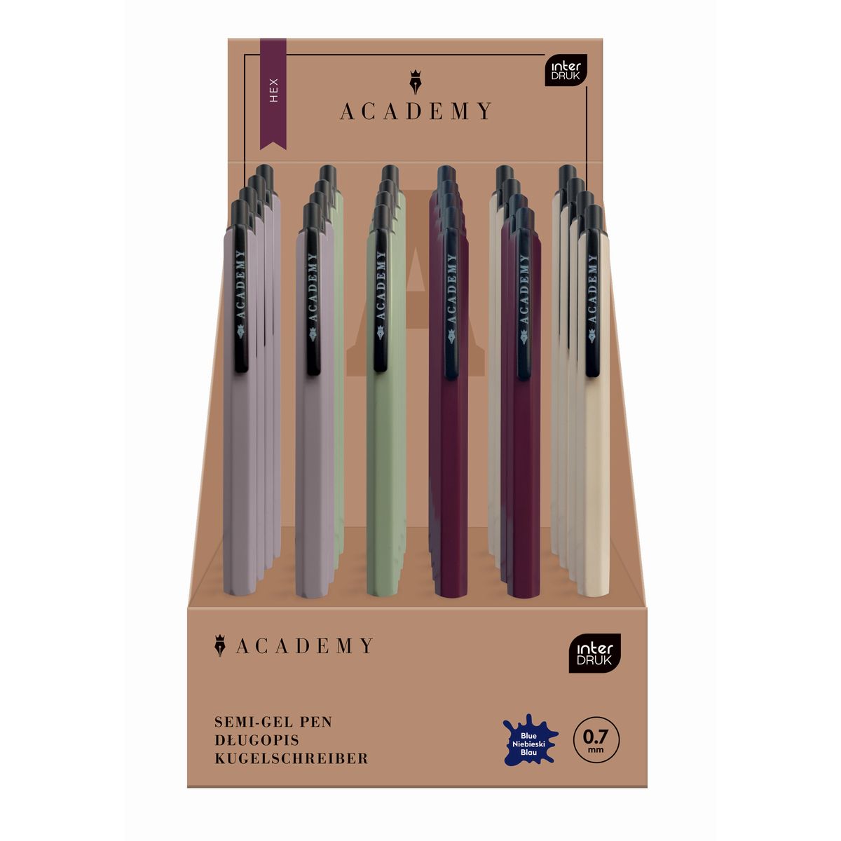 Długopis wymazywalny Academy HEX gripem niebieski 0,7mm Interdruk (żelowy)