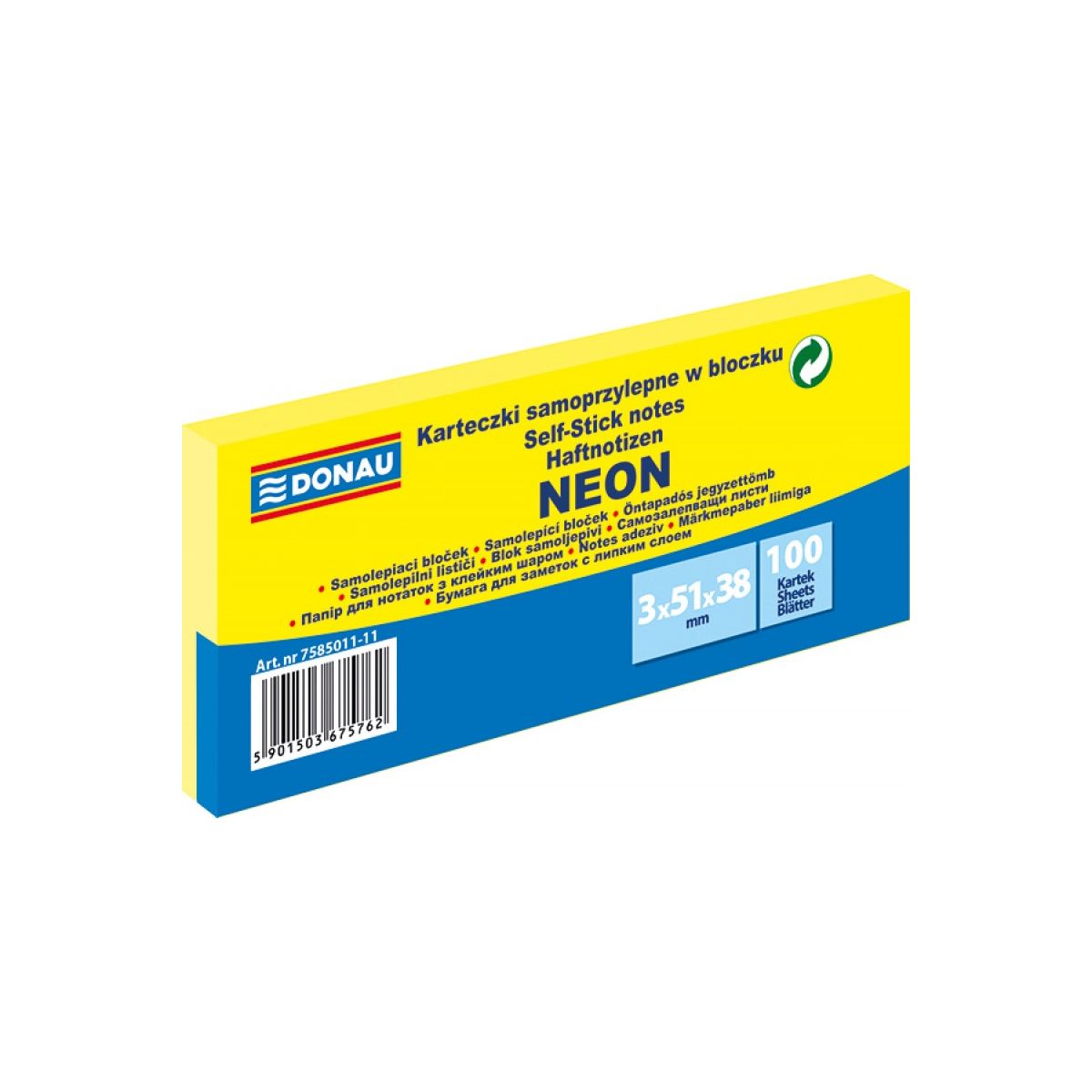 Notes samoprzylepny (karteczki) Donau Neon żółty 300k [mm:] 51x38 (7585011-11)