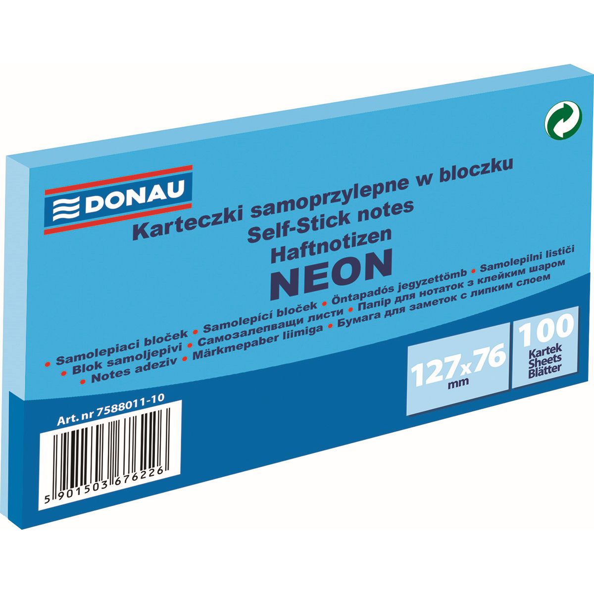 Notes samoprzylepny (karteczki) Donau Neon niebieski 100k [mm:] 127x76 (7588011-10)