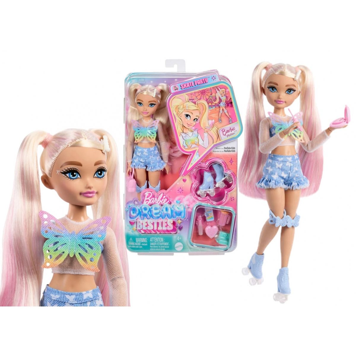 Lalka Barbie Dream Besties modowa Malibu na wrotkach + akcesoria [mm:] 290 (JFX96)