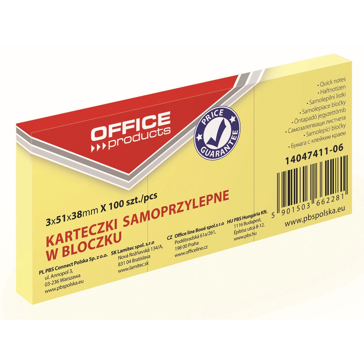 Notes samoprzylepny Office Products żółty 100k [mm:] 51x38 (14047411-06)