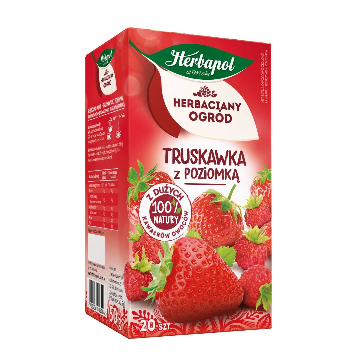 Herbata Herbapol Herbaciany Ogród owocowo-ziołowa truskawka z poziomką truskawka 20 saszetek