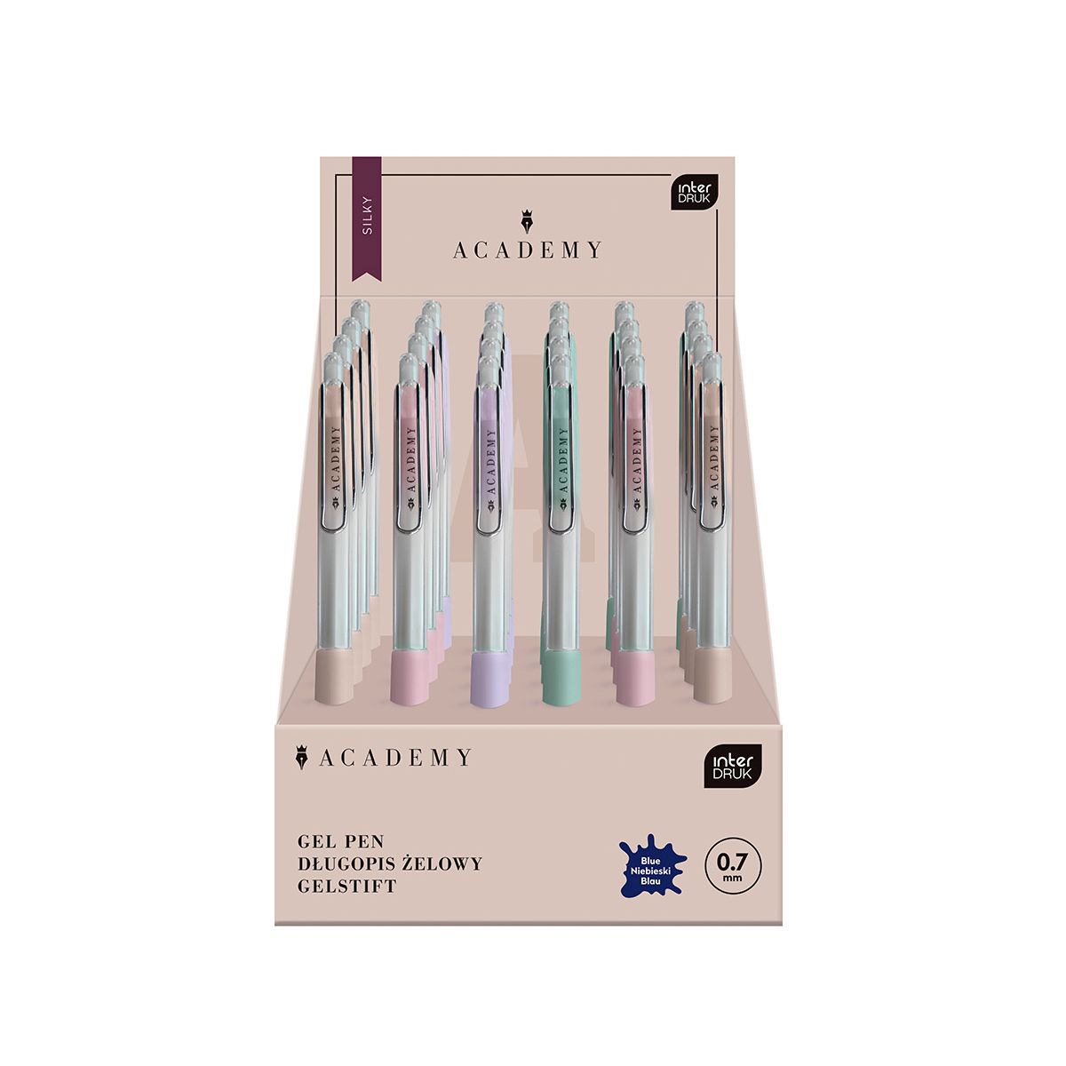 Długopis żelowy PASTEL ACADEMY automatyczny SILKY z gripem niebieski 0,7mm Interdruk (żelowy)