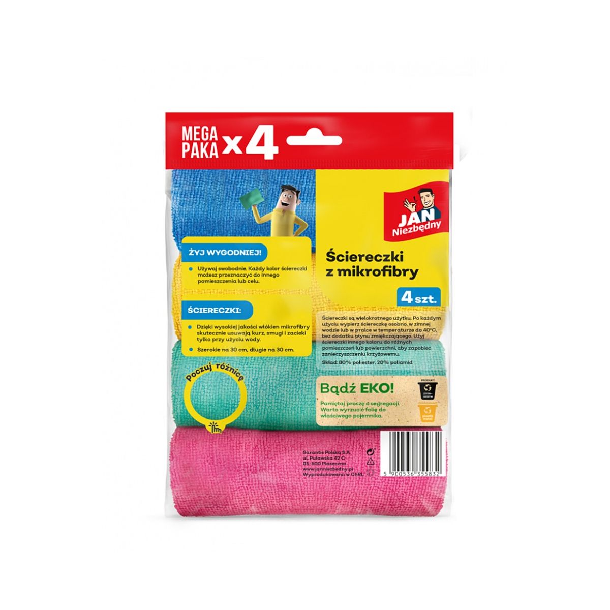 Ścierka Jan Niezbędny z mikrofibry 4 sztuki mikrofibra [mm:] 300x300 (SA-JN-355832)