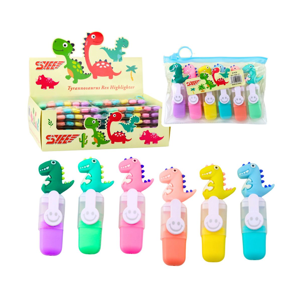 Zakreślacz Zestaw Mini Zakreślacze Z Dinozaurem W Etui Kolorow mix Lean (22408)