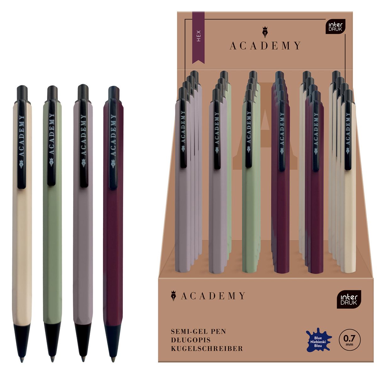 Długopis wymazywalny Academy HEX gripem niebieski 0,7mm Interdruk (żelowy)