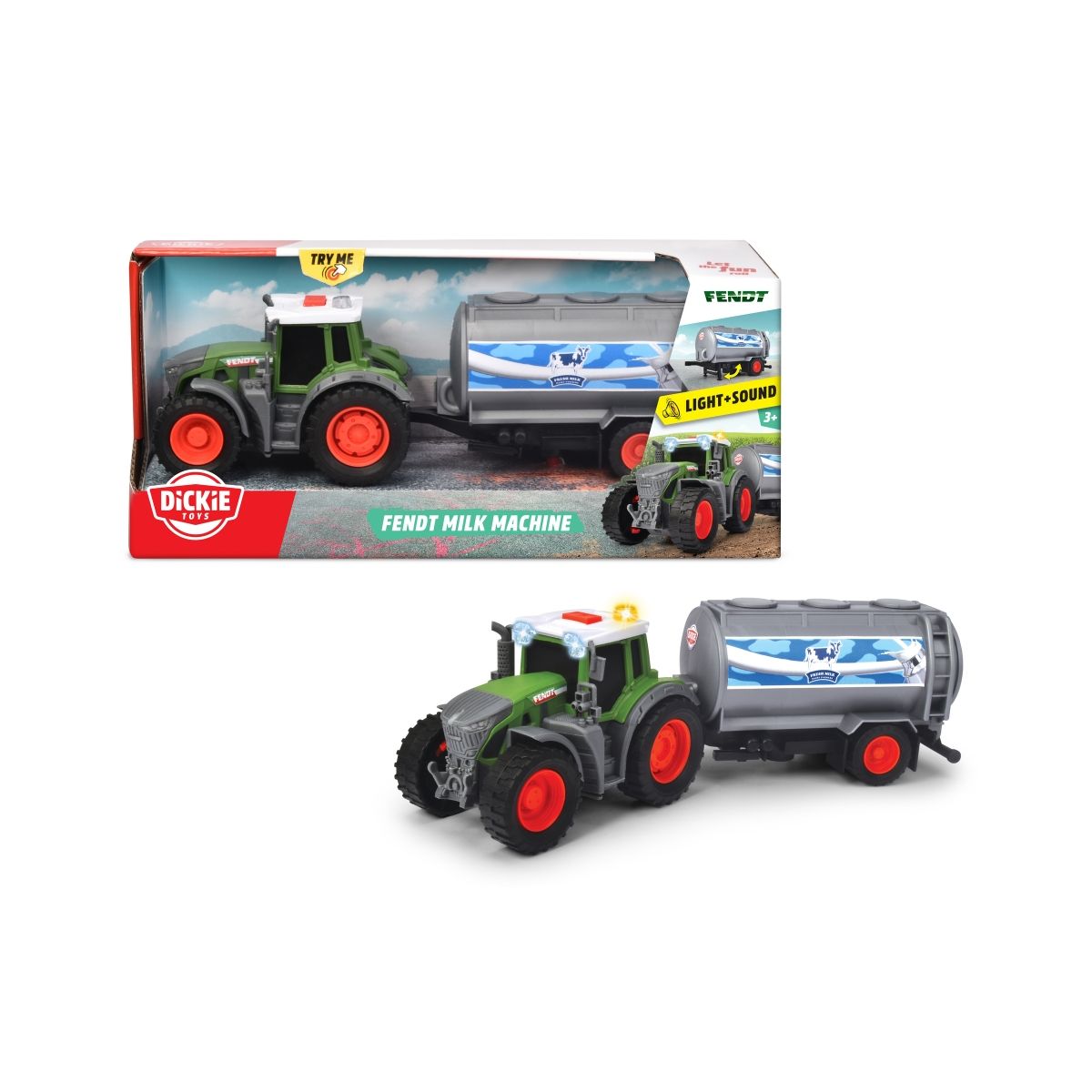 Traktor Dickie z przyczepą na mleko 26cm (373-4000)