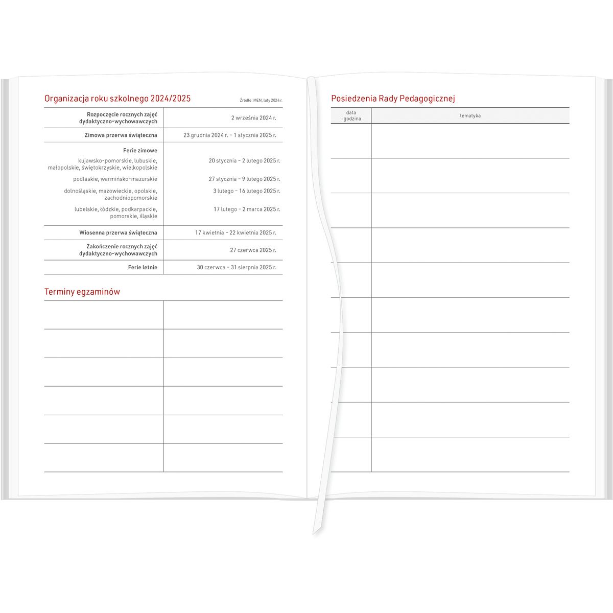 Kalendarz nauczyciela książkowy (terminarz) VIVELLA Wydawnictwo Wokół Nas 2024/2025 A5 tygodniowy A5 (A5TN065B-czerwony)