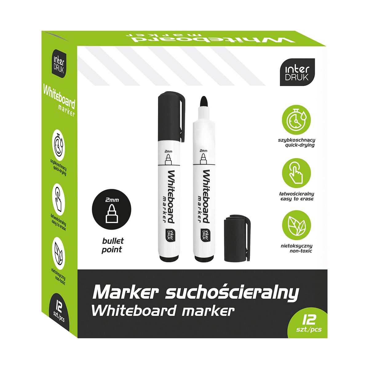 Marker suchościeralny Interdruk czarny 2,0mm okrągła końcówka (IMARTABCZA)