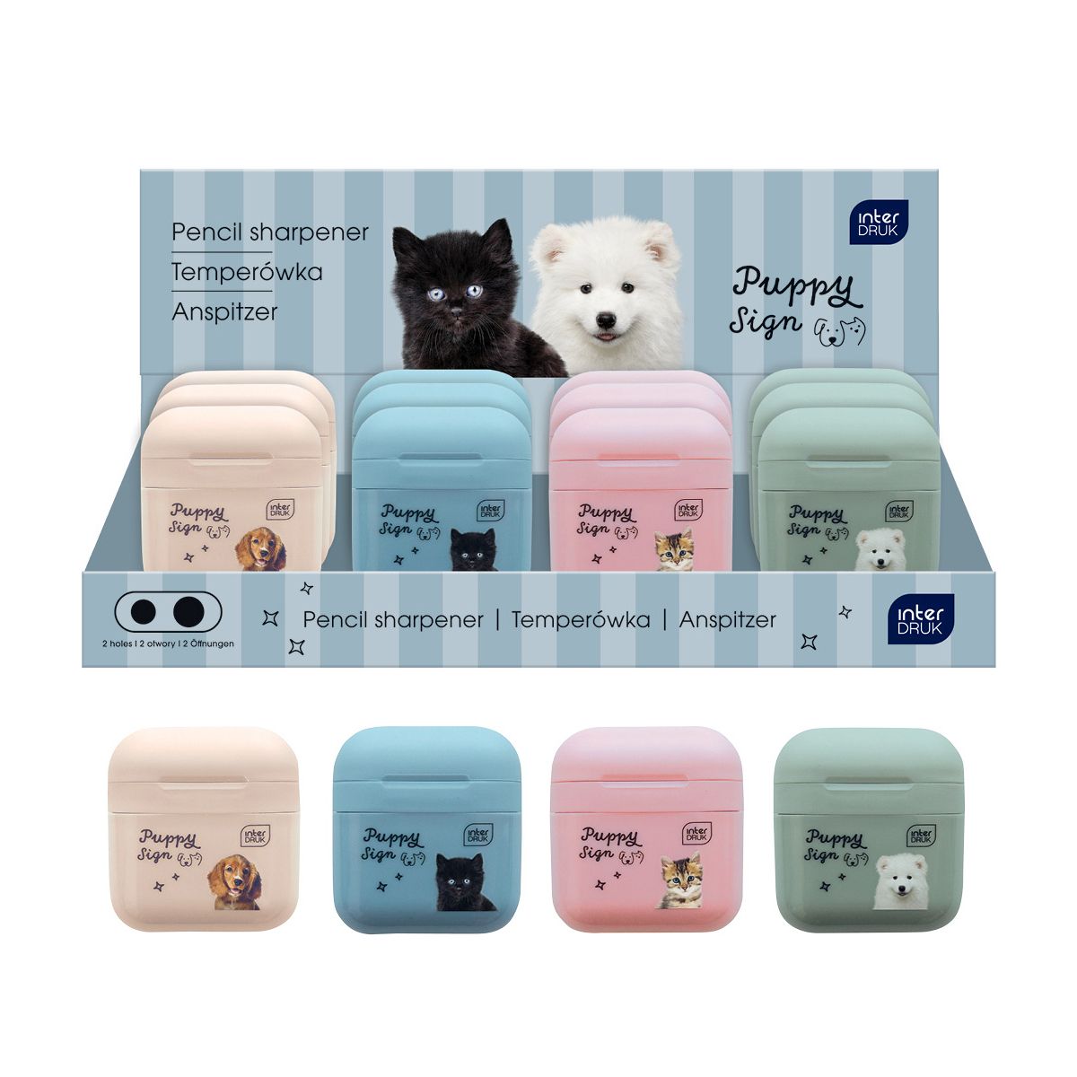Temperówka PUPPY SIGN podwójna mix plastikowa Interdruk