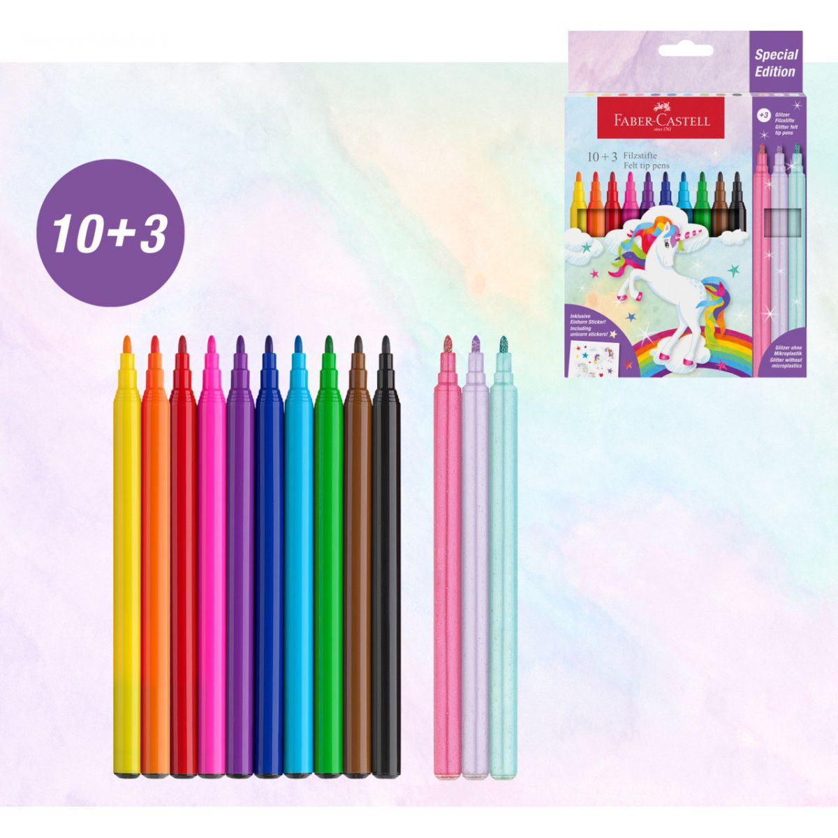 Flamaster Faber Castell Jednorożec + naklejki 10+3 kol. (554213 FC)