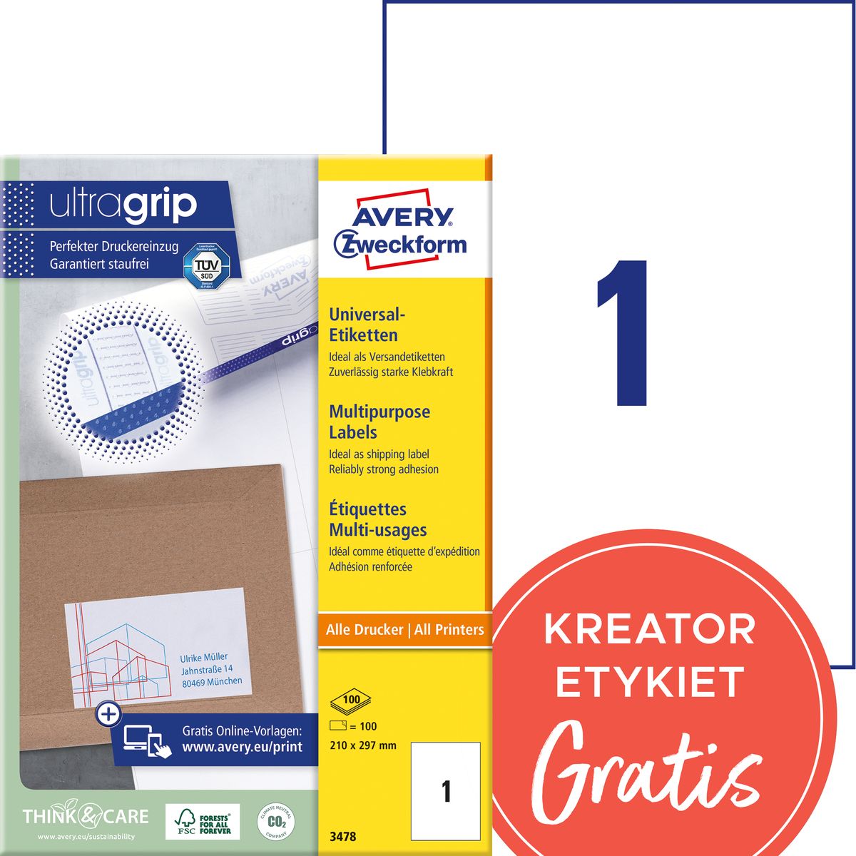 Etykieta samoprzylepna Avery Zweckform A4 biały [mm:] 210x297 (N§3478)