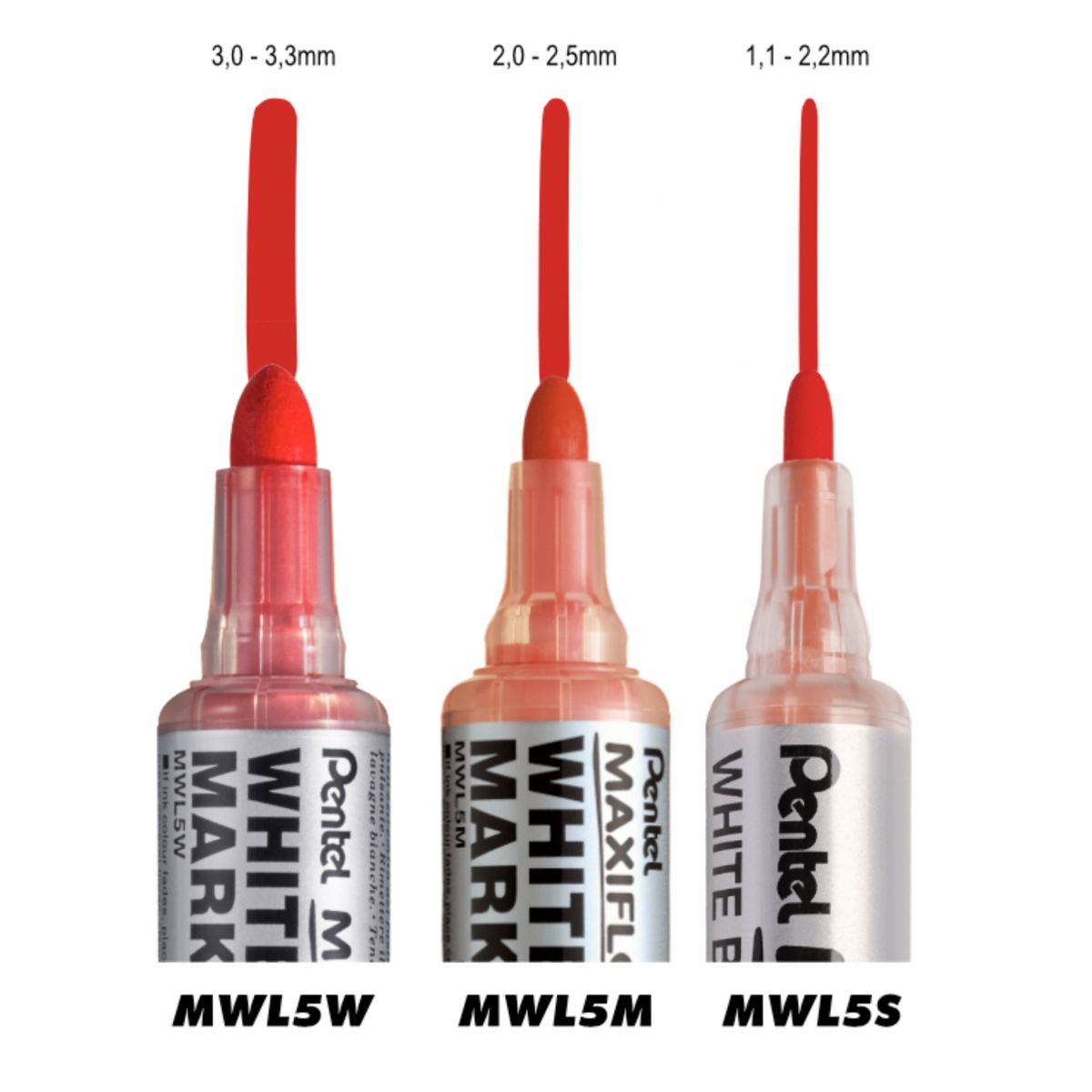 Marker suchościeralny Pentel czerwone 3-3,3mm okrągła końcówka (MWL5W-BX)