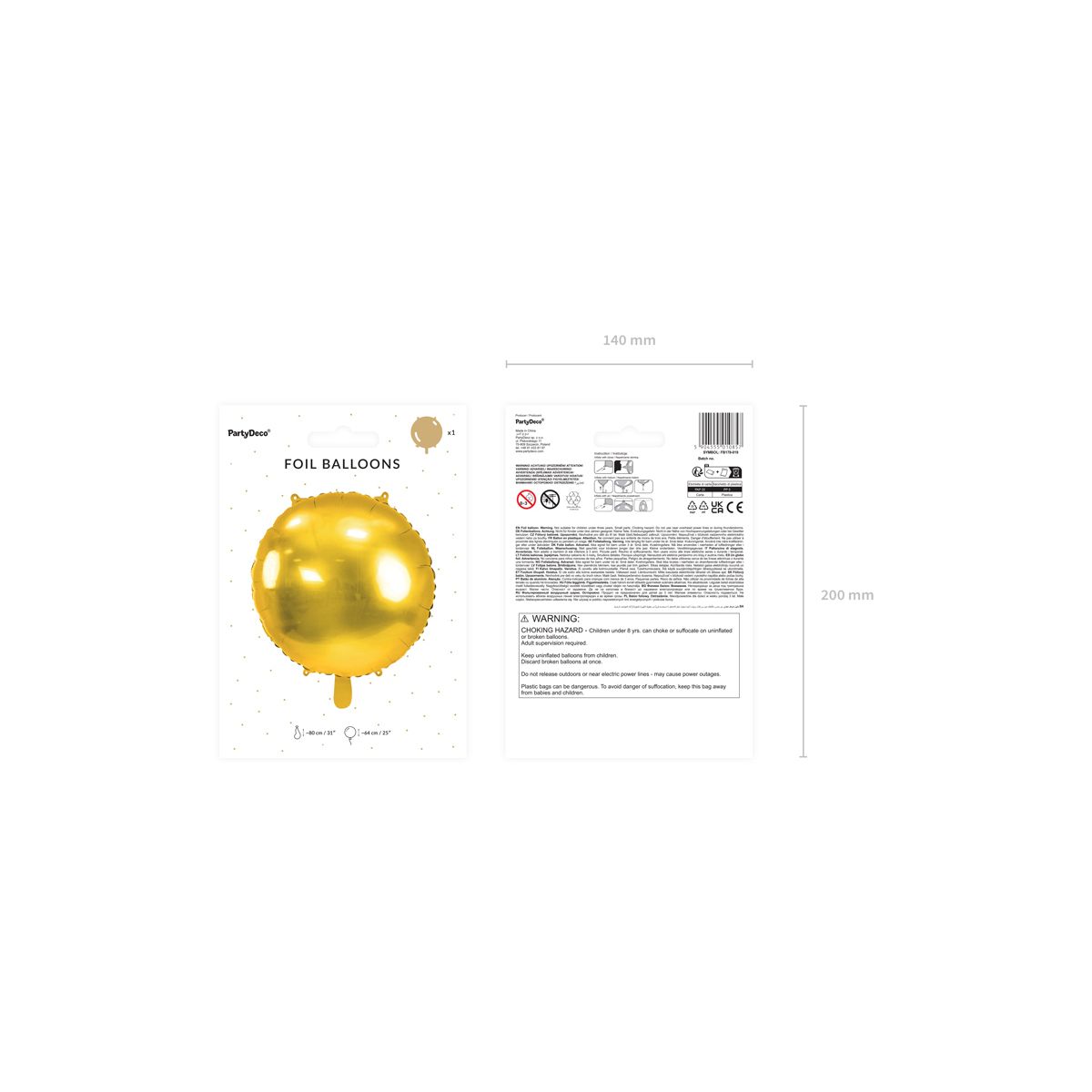 Balon foliowy Partydeco okrągły Pastylka złota 31cal (FB178-019)