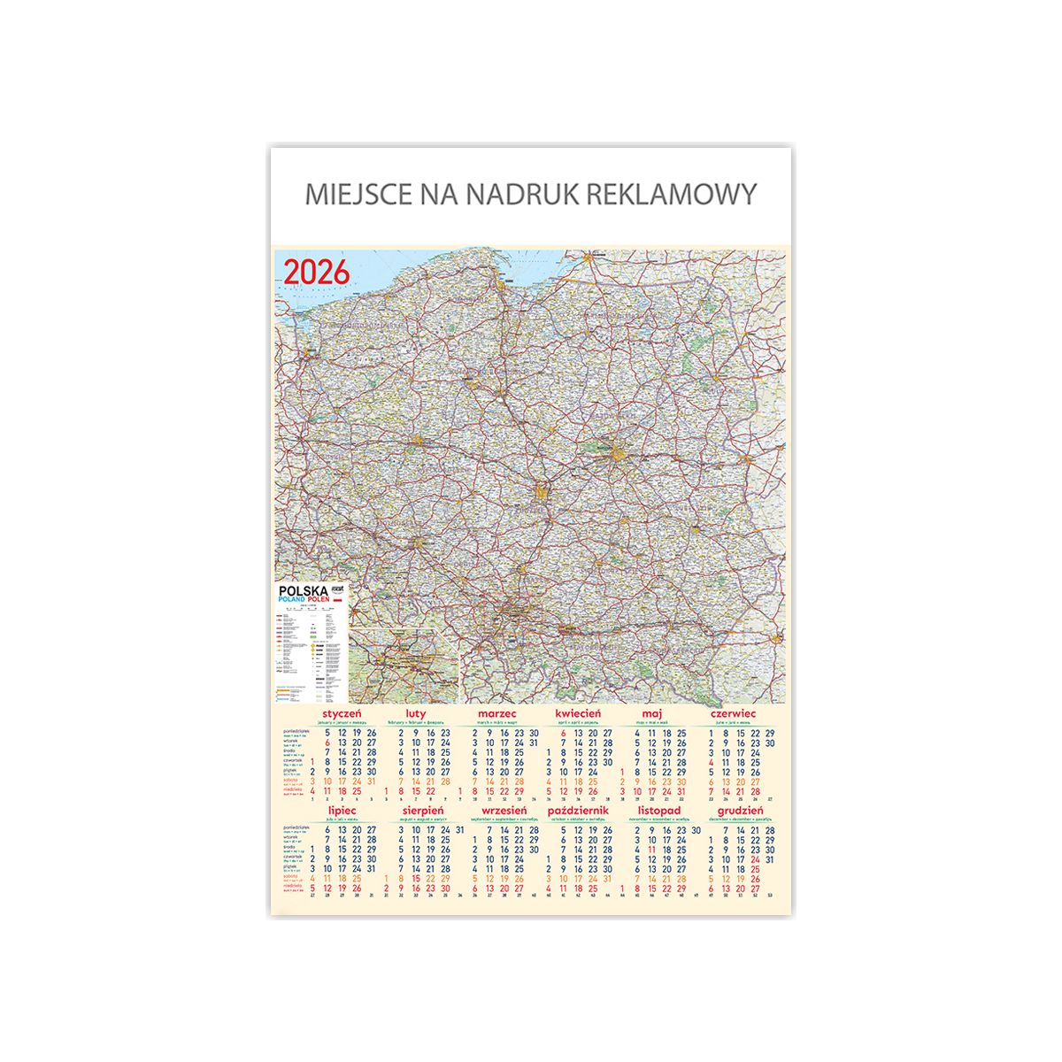 Kalendarz ścienny Telegraph MAPA plakatowy 670mm x 988mm (08)