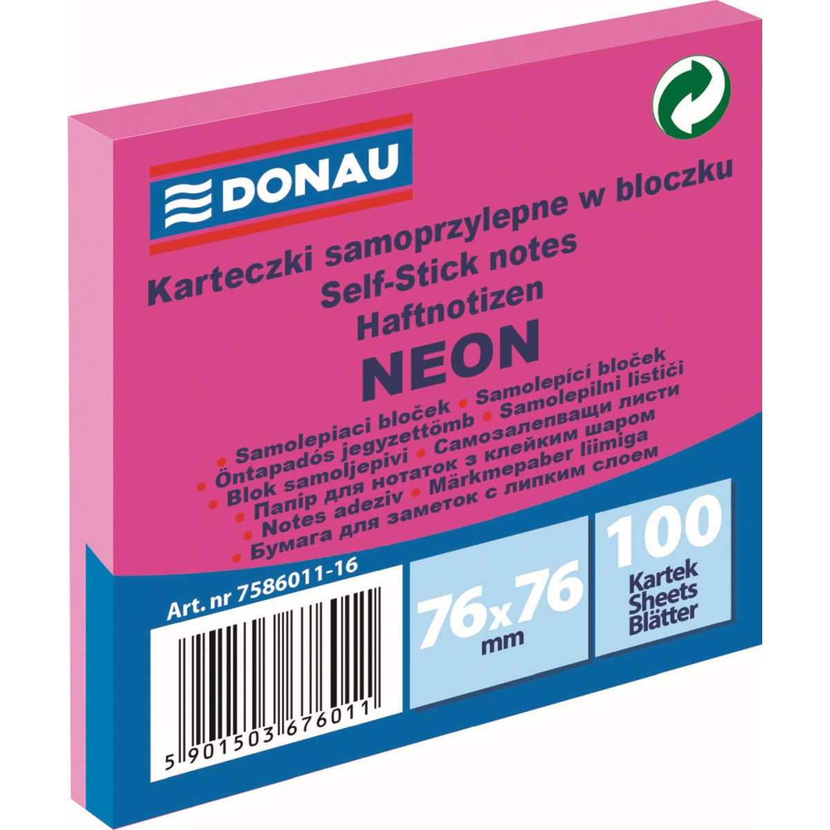 Notes samoprzylepny (karteczki) Donau Neon różowy 100k [mm:] 76x76 (7586011-16)