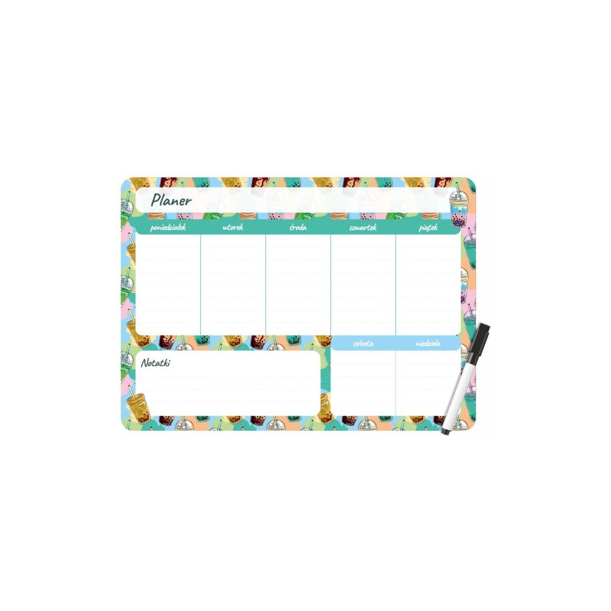 Podkład na biurko BUBBLE TEA PLANER MAGNETYCZNY TYGODNIOWY mix PVC PCW Biurfol (PM-02-37)