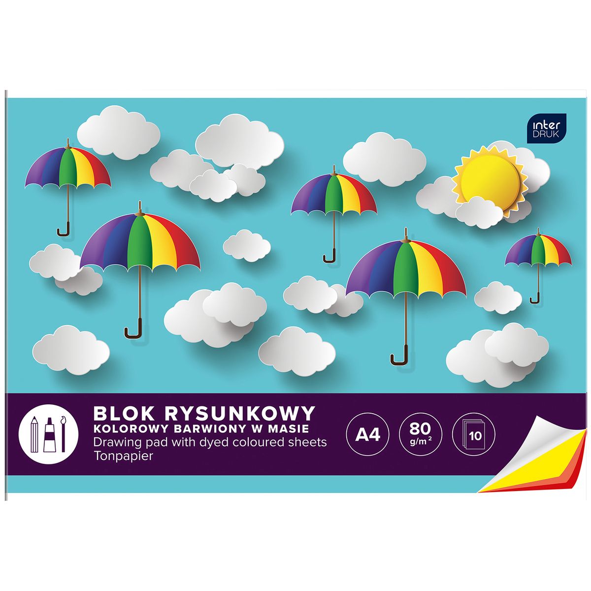 Blok rysunkowy Interdruk A4 kolorowy 80g 10k (BLRK10B)