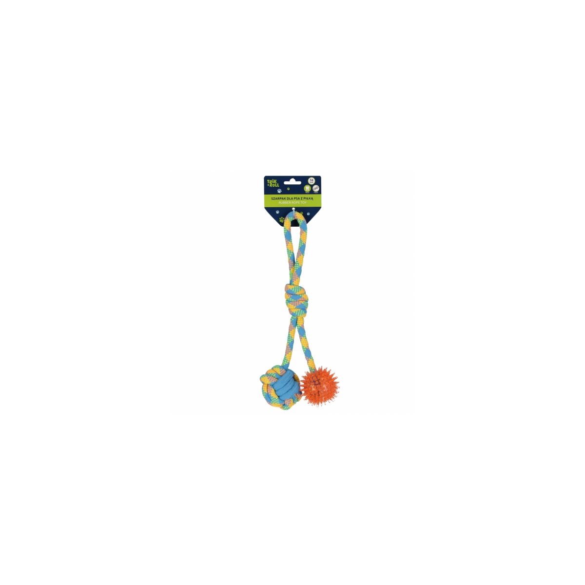 Gadżet Zabawka dla psa Szarpak 34 cm z piłką 2 stronny pomarańczowy Trik Roll (560877)