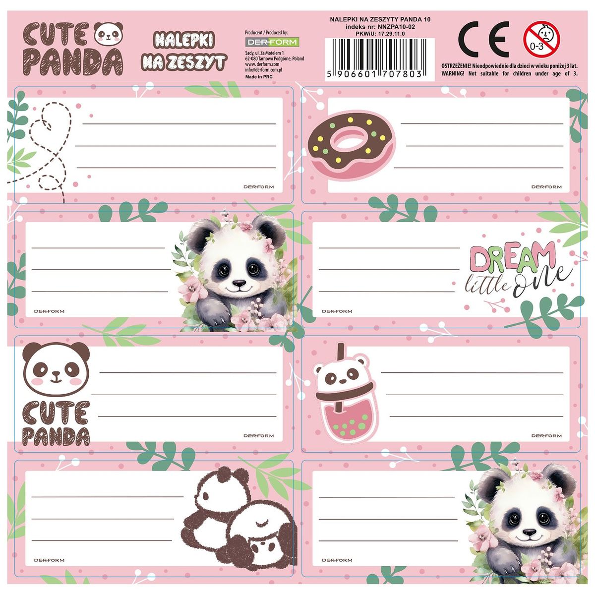 Naklejka na zeszyt Derform Panda (NNZPA10)