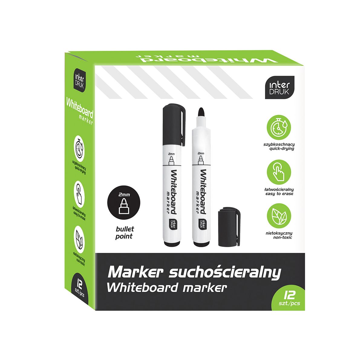 Marker suchościeralny Interdruk czarny 2,0mm okrągła końcówka (IMARTABCZA)