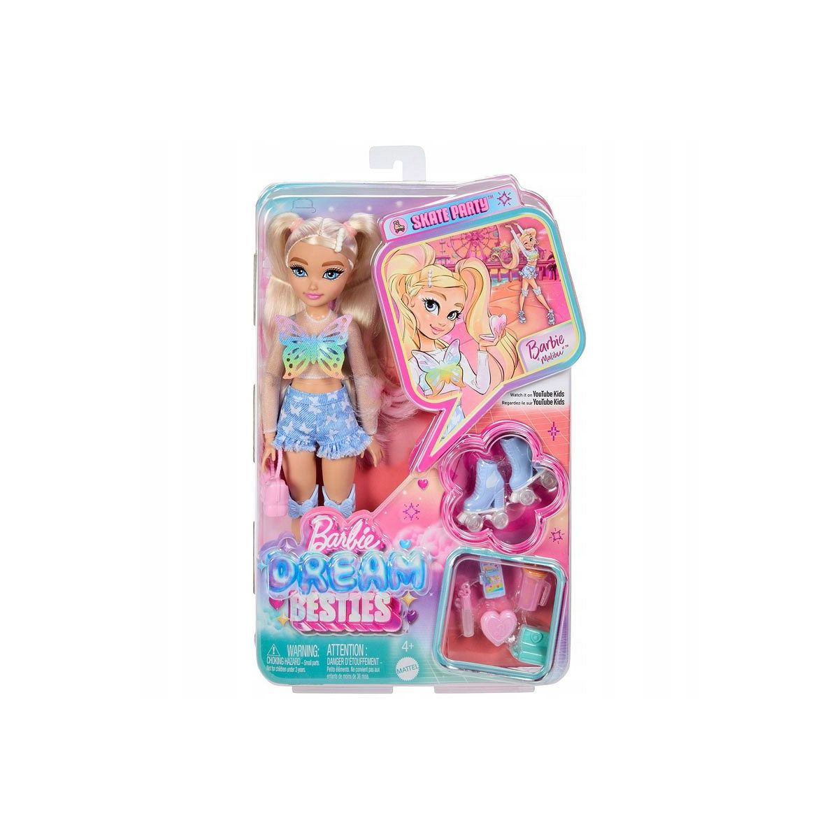 Lalka Barbie Dream Besties modowa Malibu na wrotkach + akcesoria [mm:] 290 (JFX96)